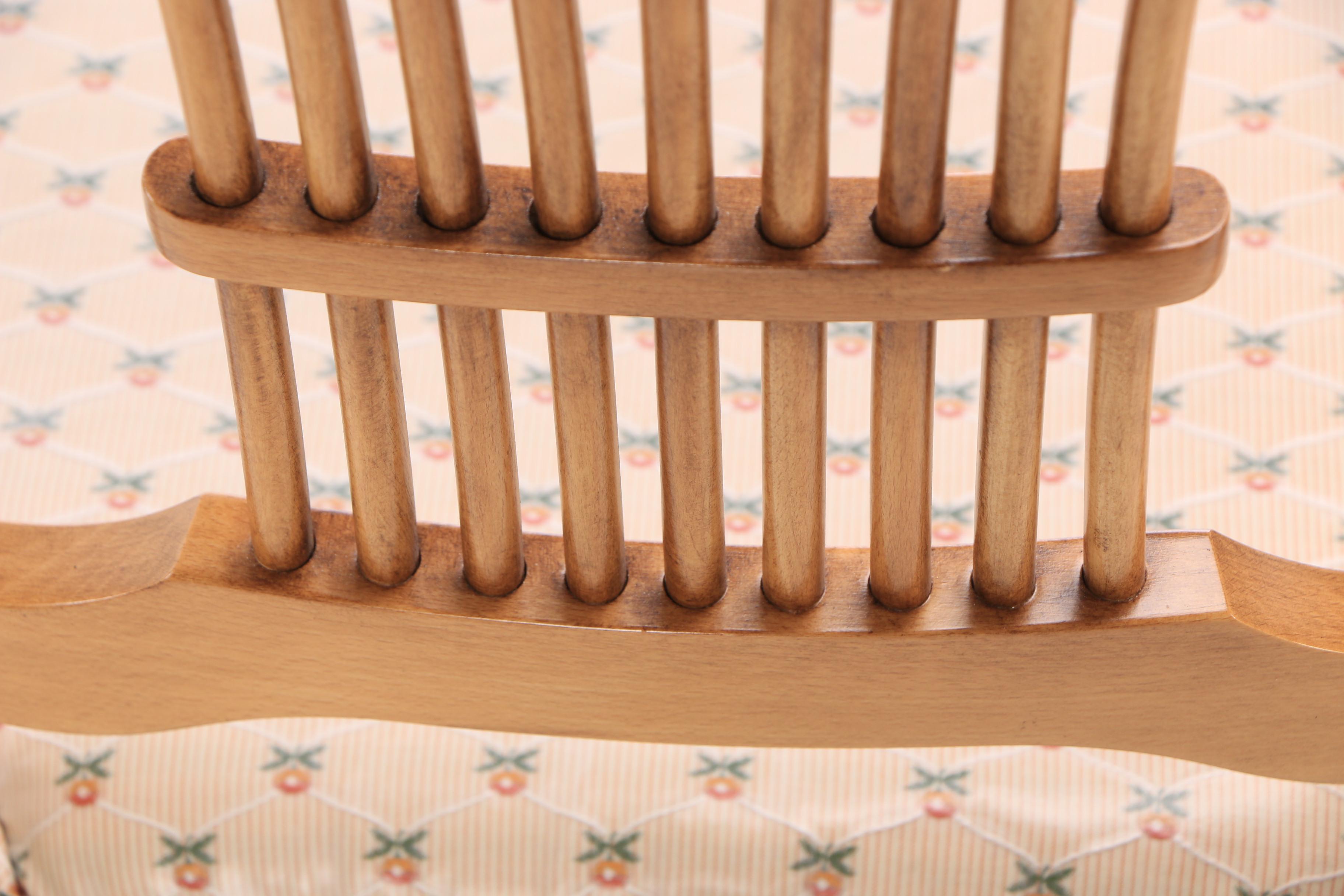 French Provincial Style Maple Wheat Sheaf Back Dining Chairs with Rushed Seats