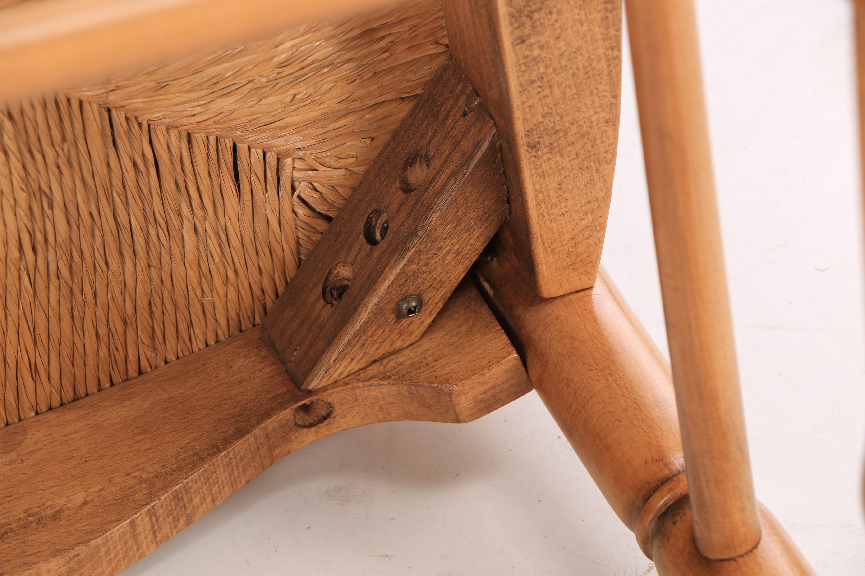 French Provincial Style Maple Wheat Sheaf Back Dining Chairs with Rushed Seats