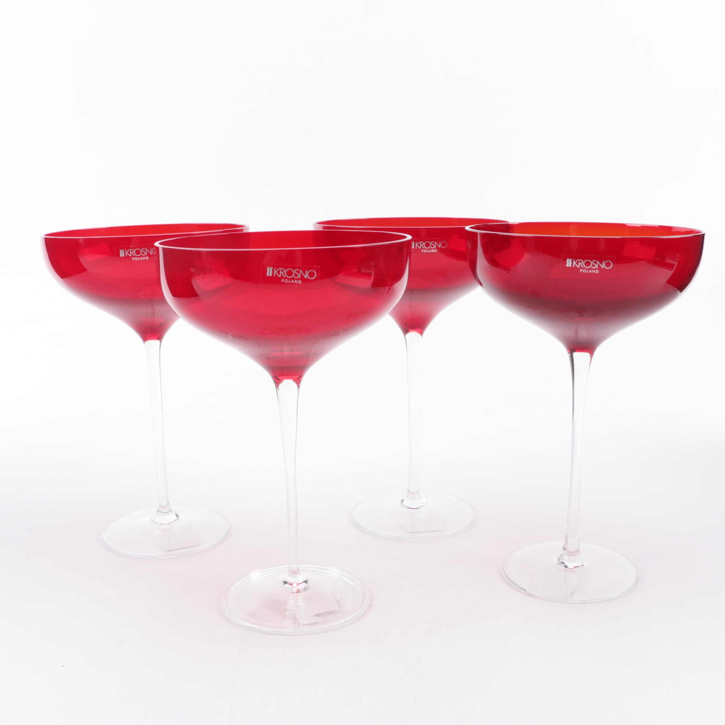 Krosno Polish Ruby Martini Glasses