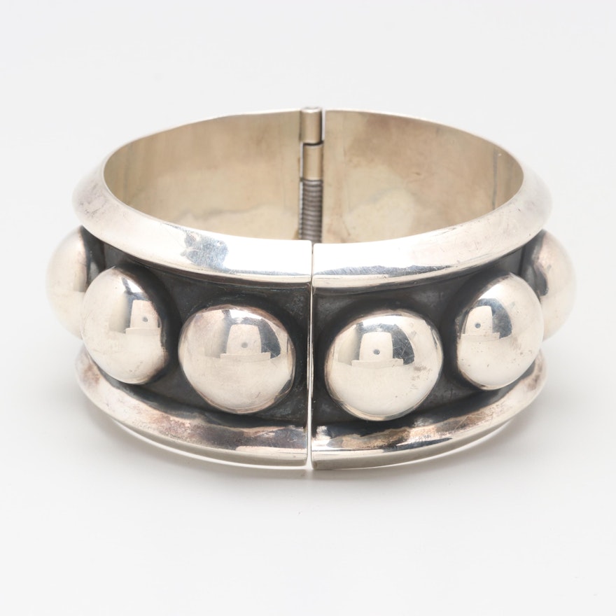 Vintage Mexican Sterling Silver Hinged Bracelet