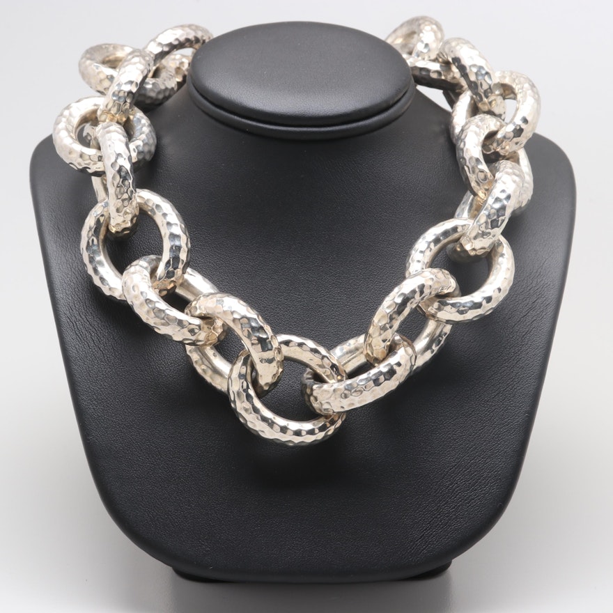 Daniel Espinosa Sterling Silver Hammered Link Chain Necklace