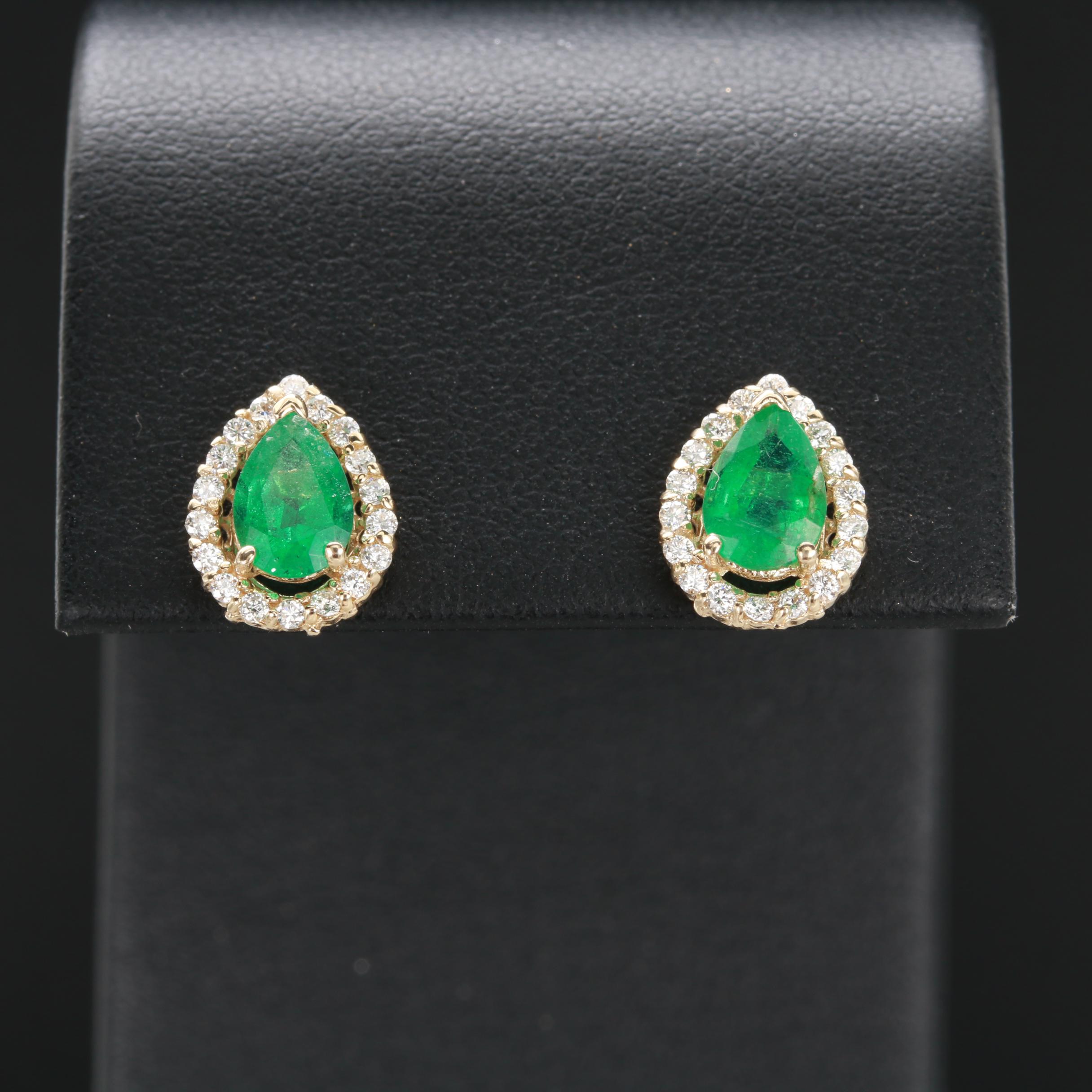 14K Yellow Gold Emerald and Diamond Earrings