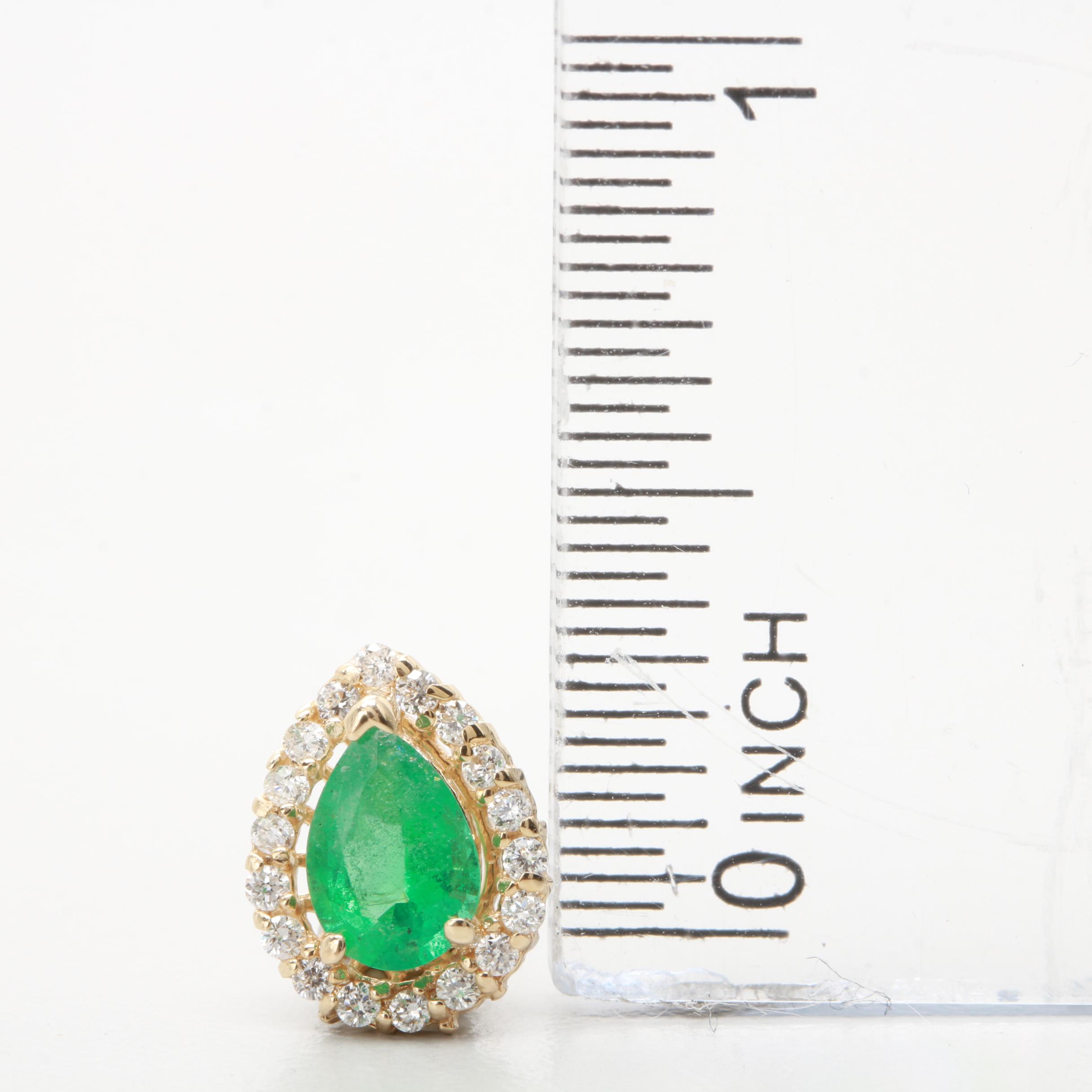 14K Yellow Gold Emerald and Diamond Earrings