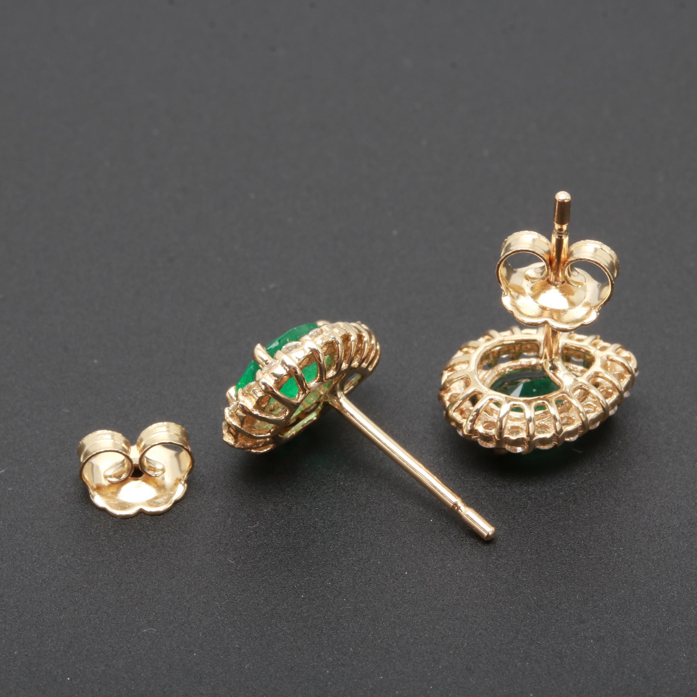 14K Yellow Gold Emerald and Diamond Earrings