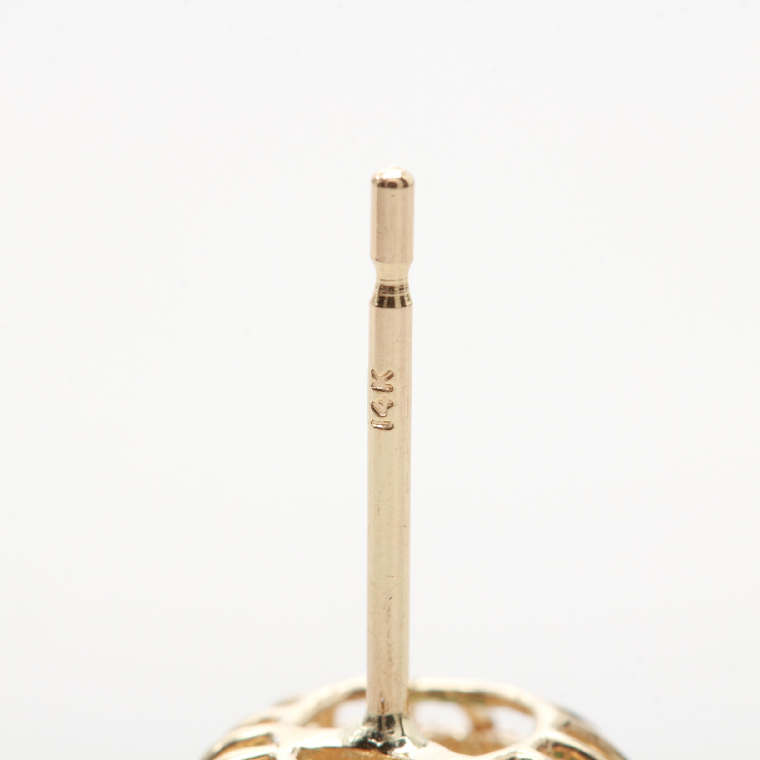 14K Yellow Gold Emerald and Diamond Earrings