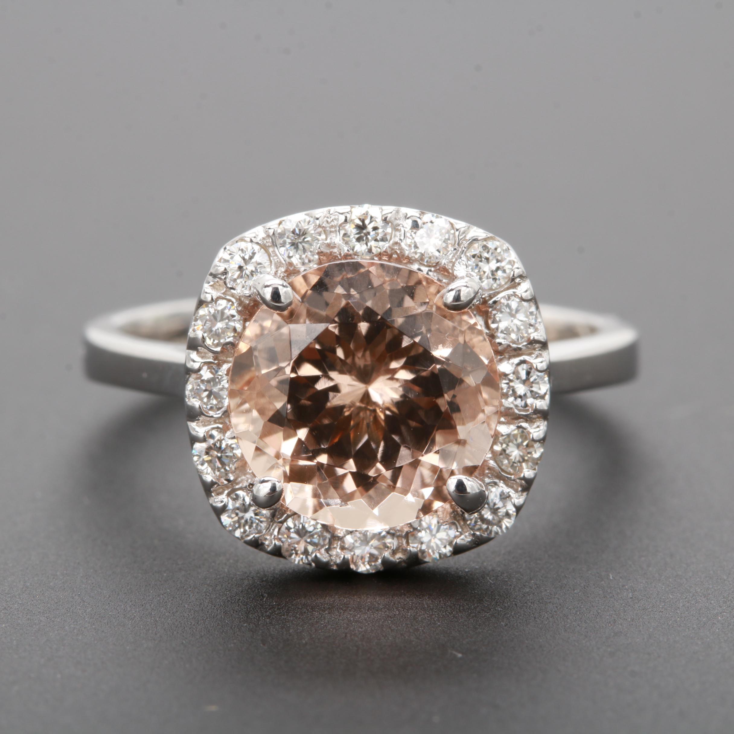 14K White Gold Morganite and Diamond Ring