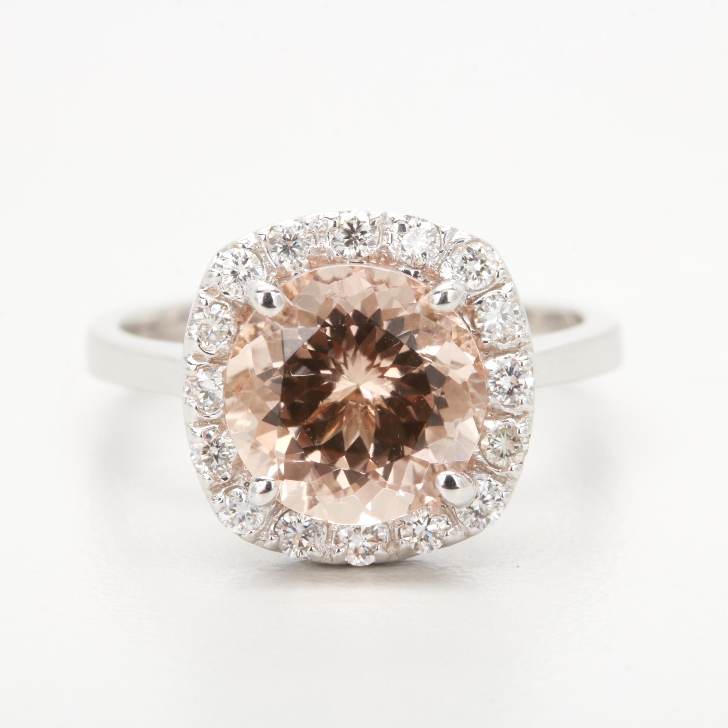 14K White Gold Morganite and Diamond Ring