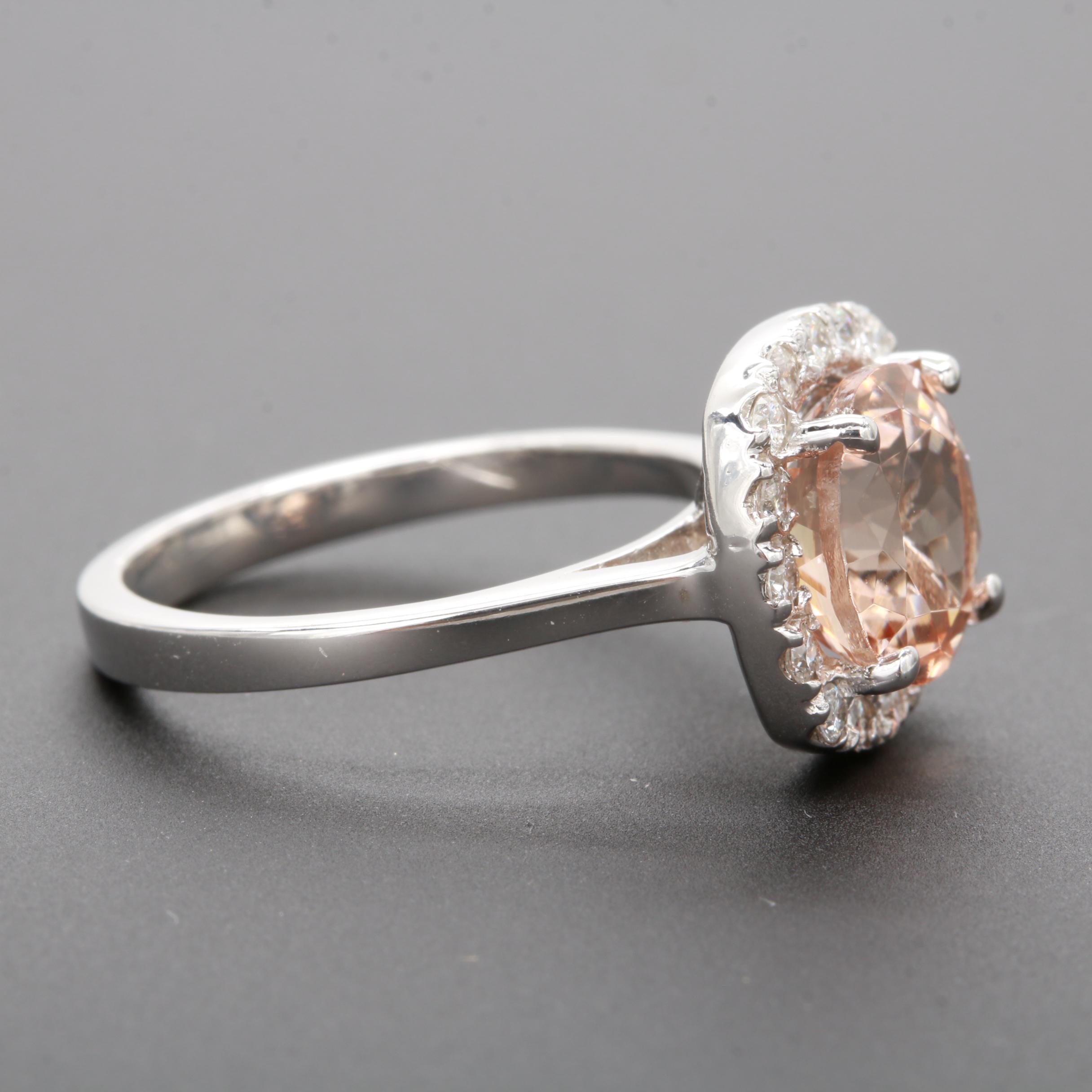14K White Gold Morganite and Diamond Ring