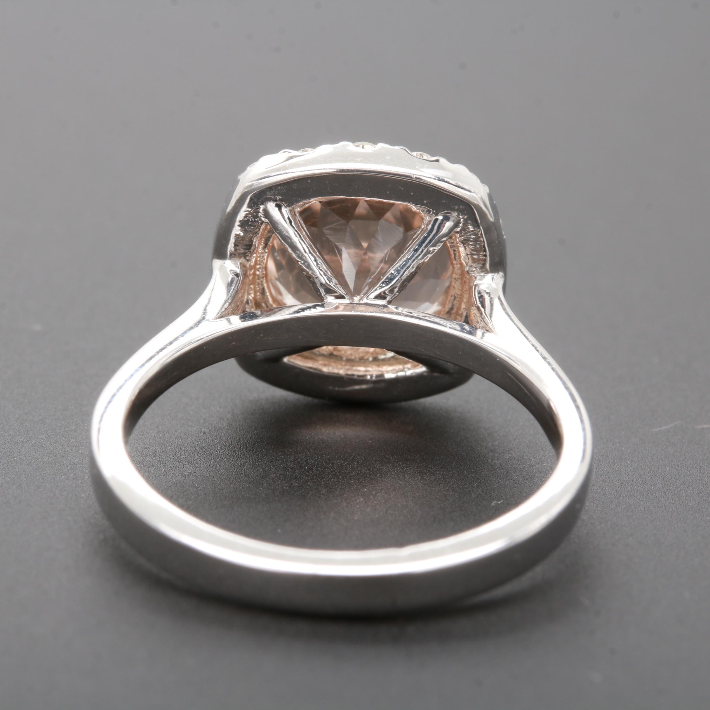 14K White Gold Morganite and Diamond Ring