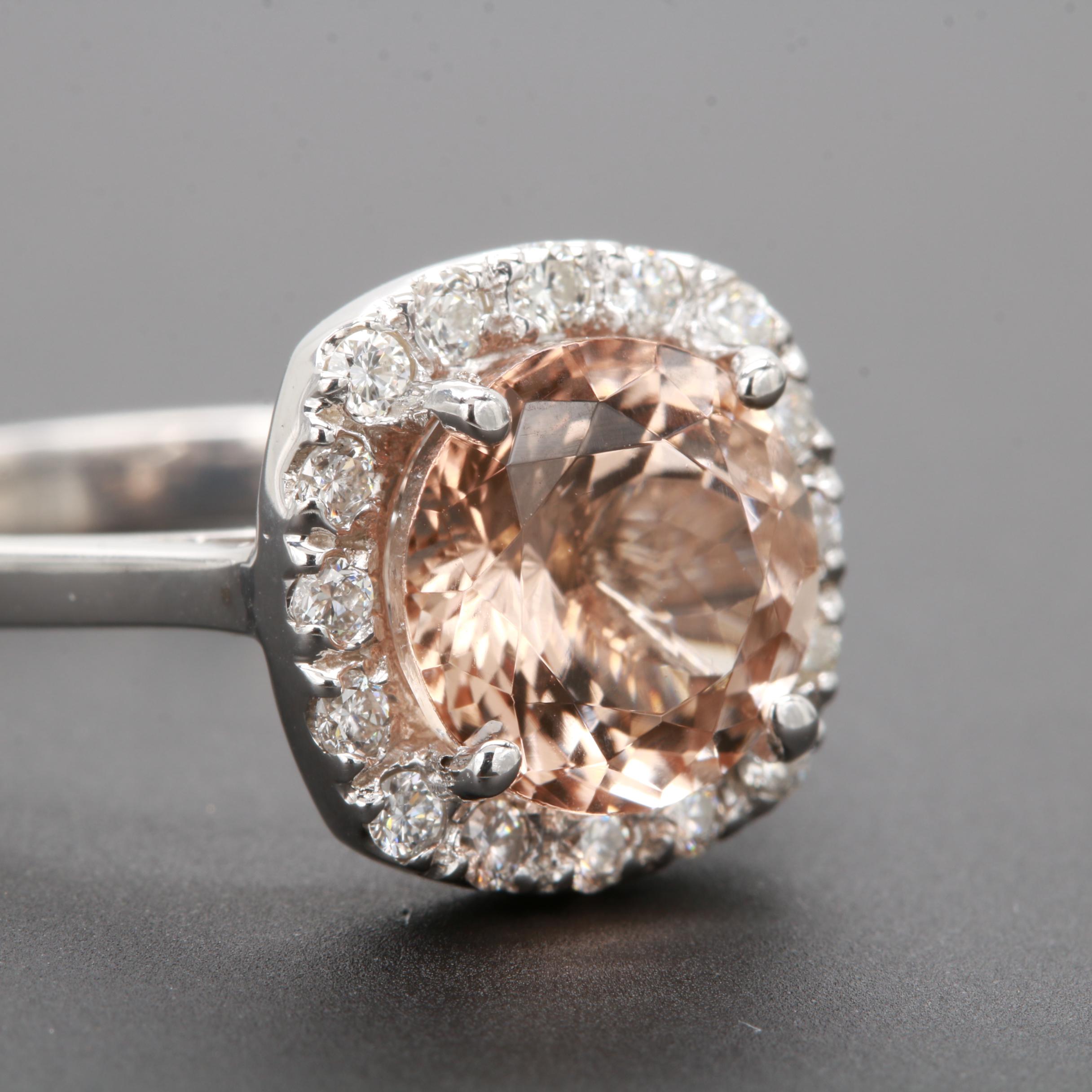14K White Gold Morganite and Diamond Ring