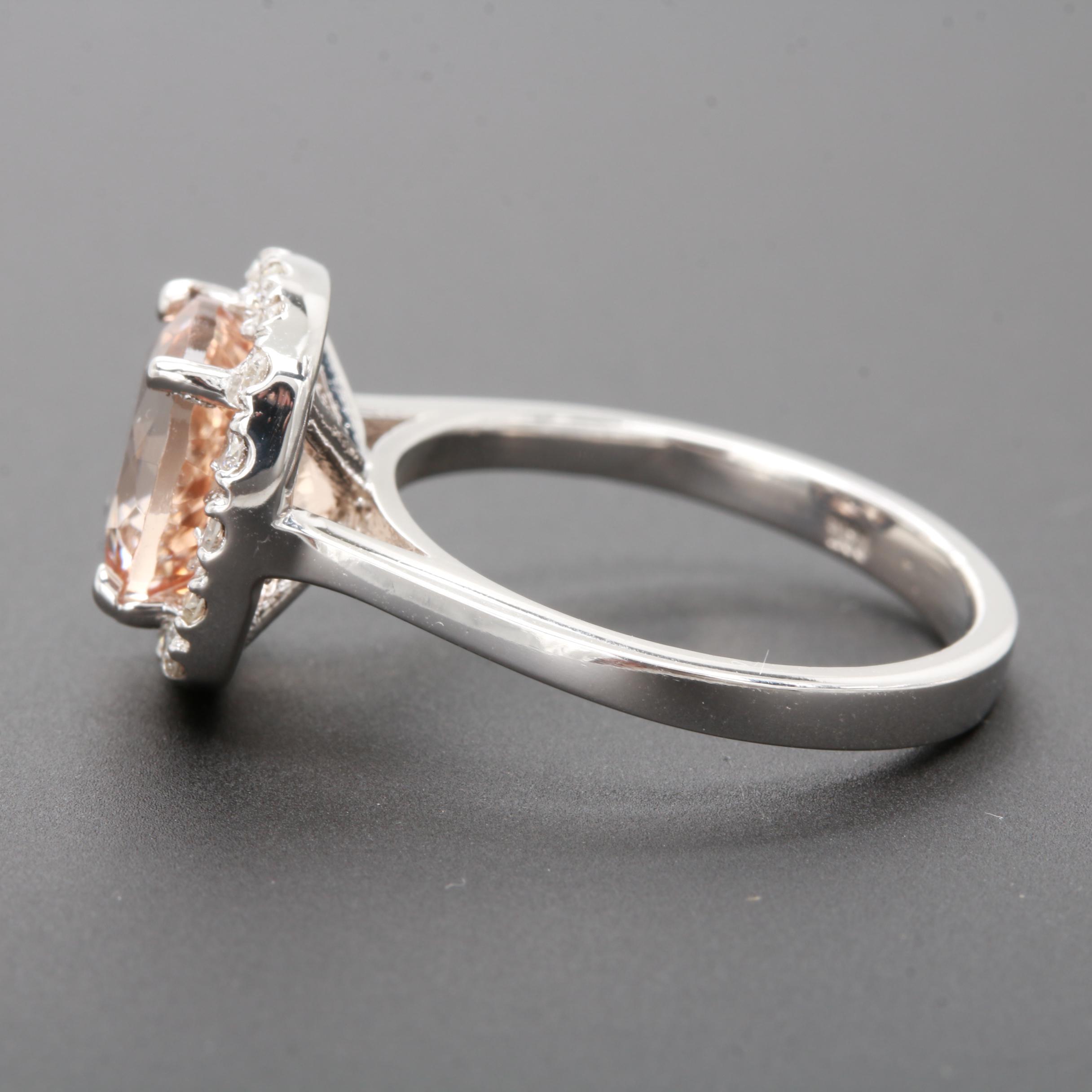 14K White Gold Morganite and Diamond Ring