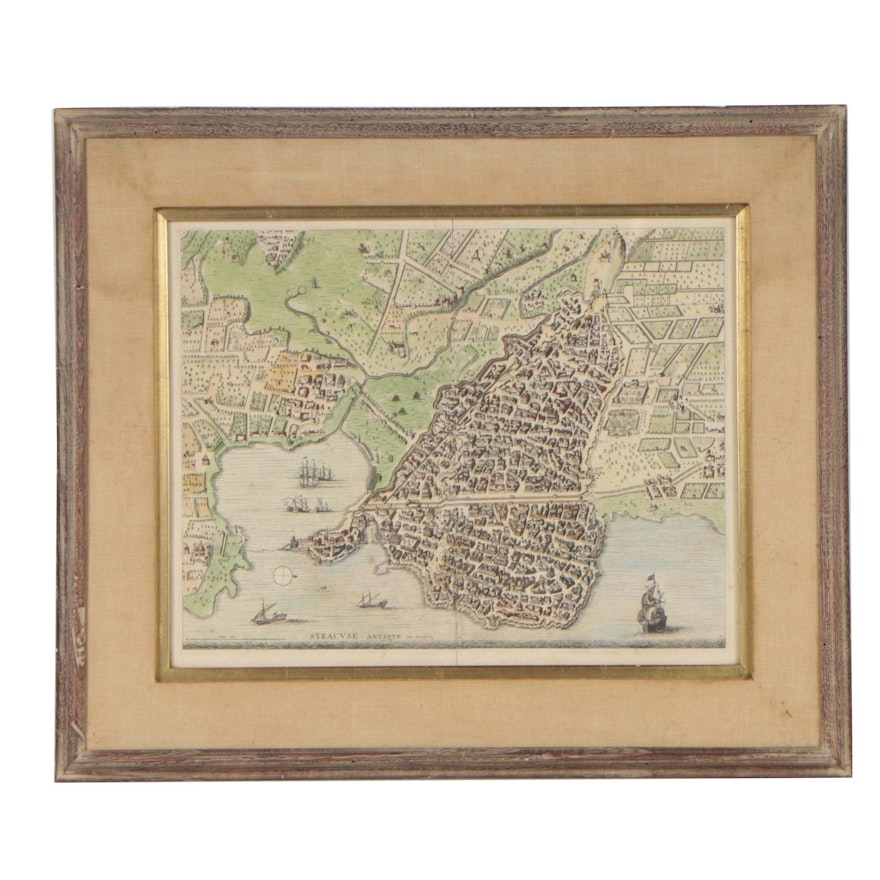Hand Colored Book Plate Map Engraving "Syracuse Antique en Sicilie"