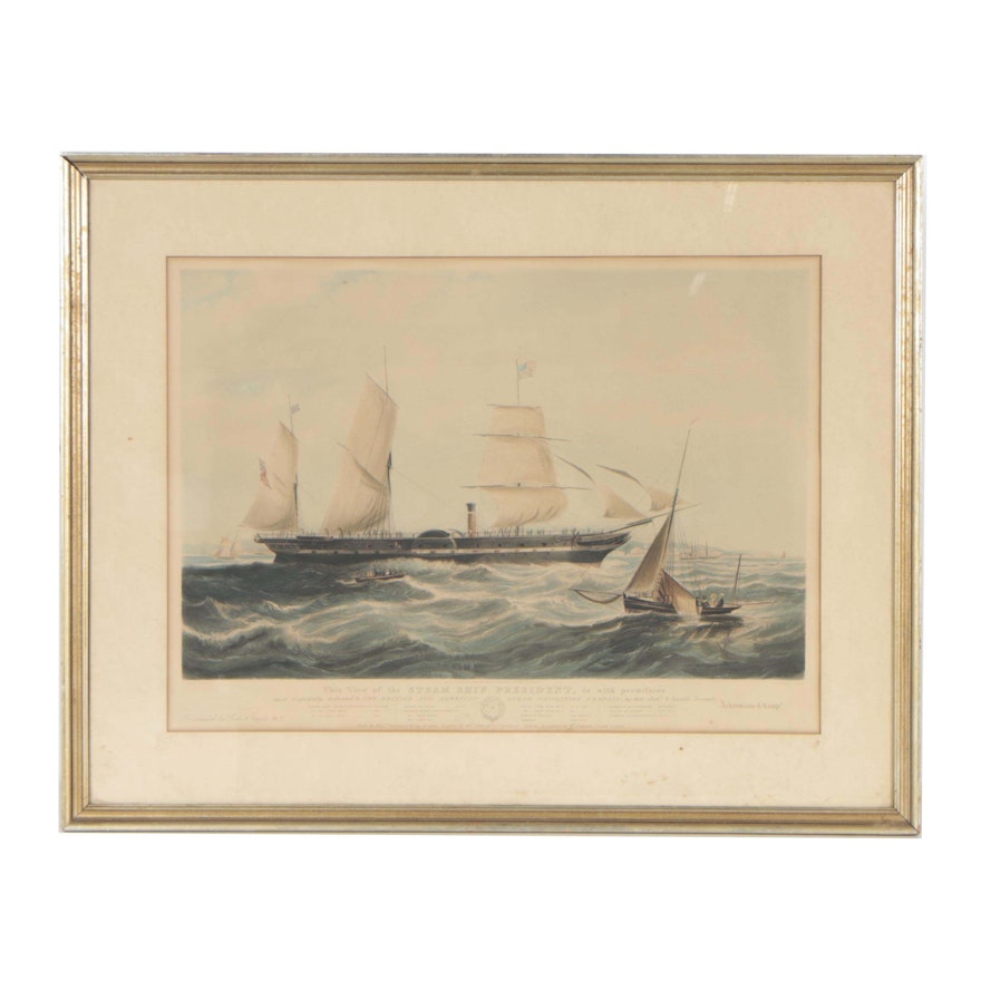 Henry Papprill Etching after William Adolphus Knell "Steam Ship President"