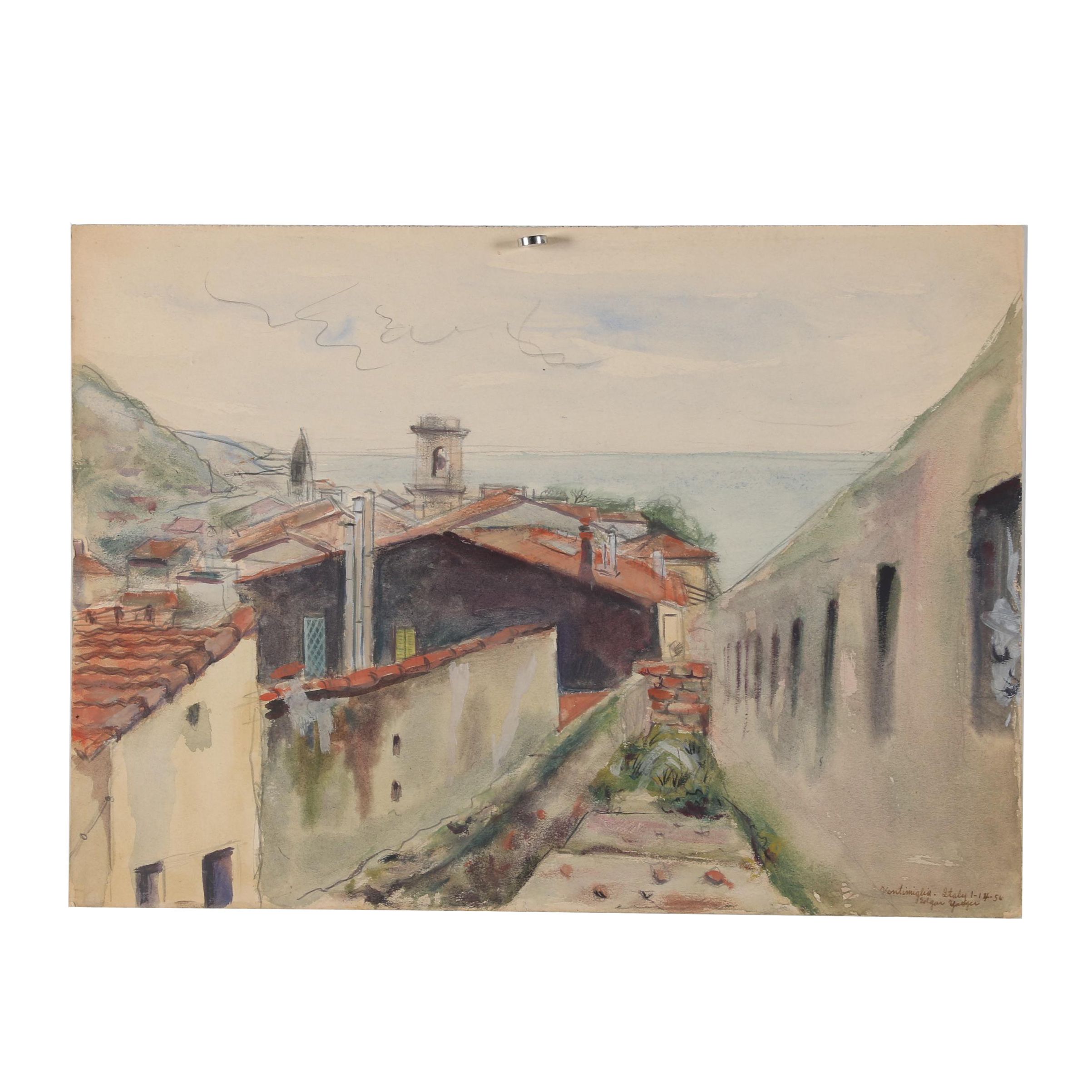 Edgar Yaeger Watercolor Painting "Ventimiglia, Italy"