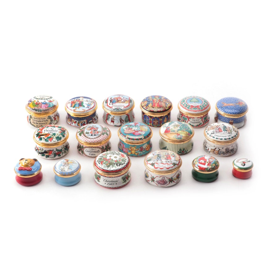 Halcyon Days Enamels Porcelain Christmas Trinket Boxes, Early 1980 - 1990s