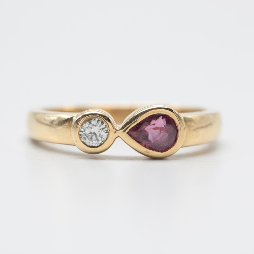 18K Yellow Gold Ruby and Diamond Ring