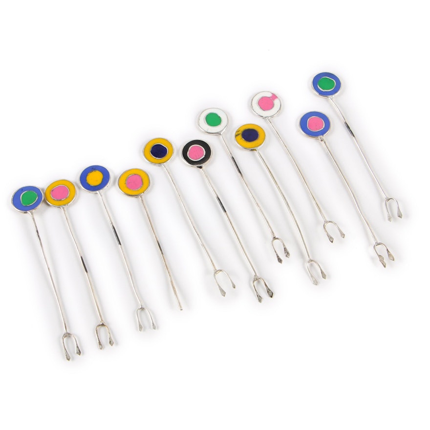 Artisan Enamel Hors d'Oeuvre Forks