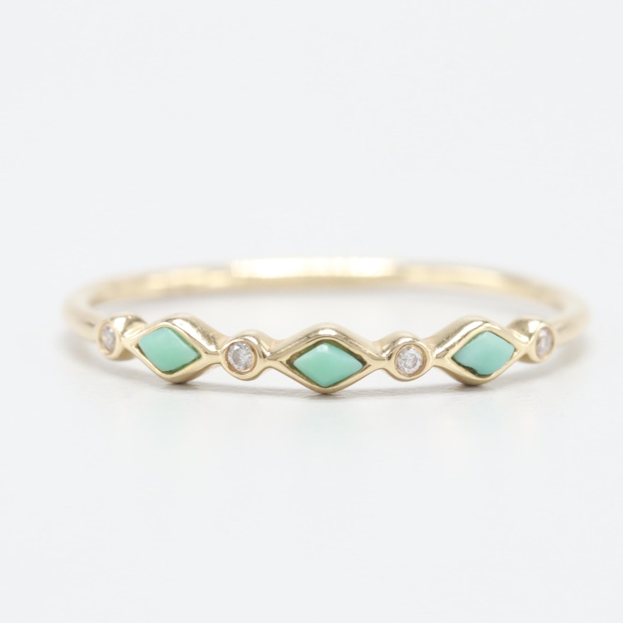 Sydney Evan 14K Yellow Gold Turquoise and Diamond Stacking Ring