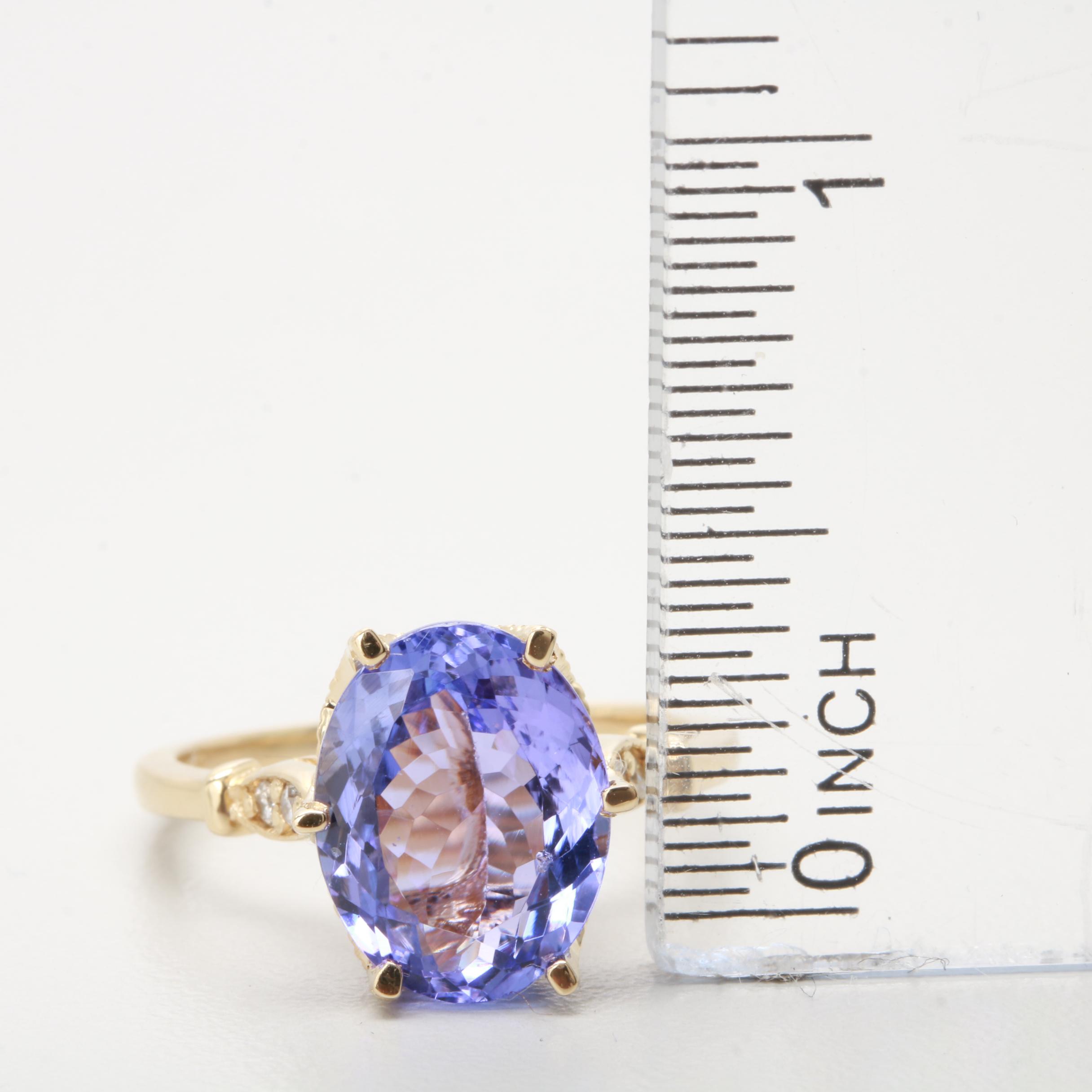 14K Yellow Gold 3.77 CT Tanzanite and Diamond Ring