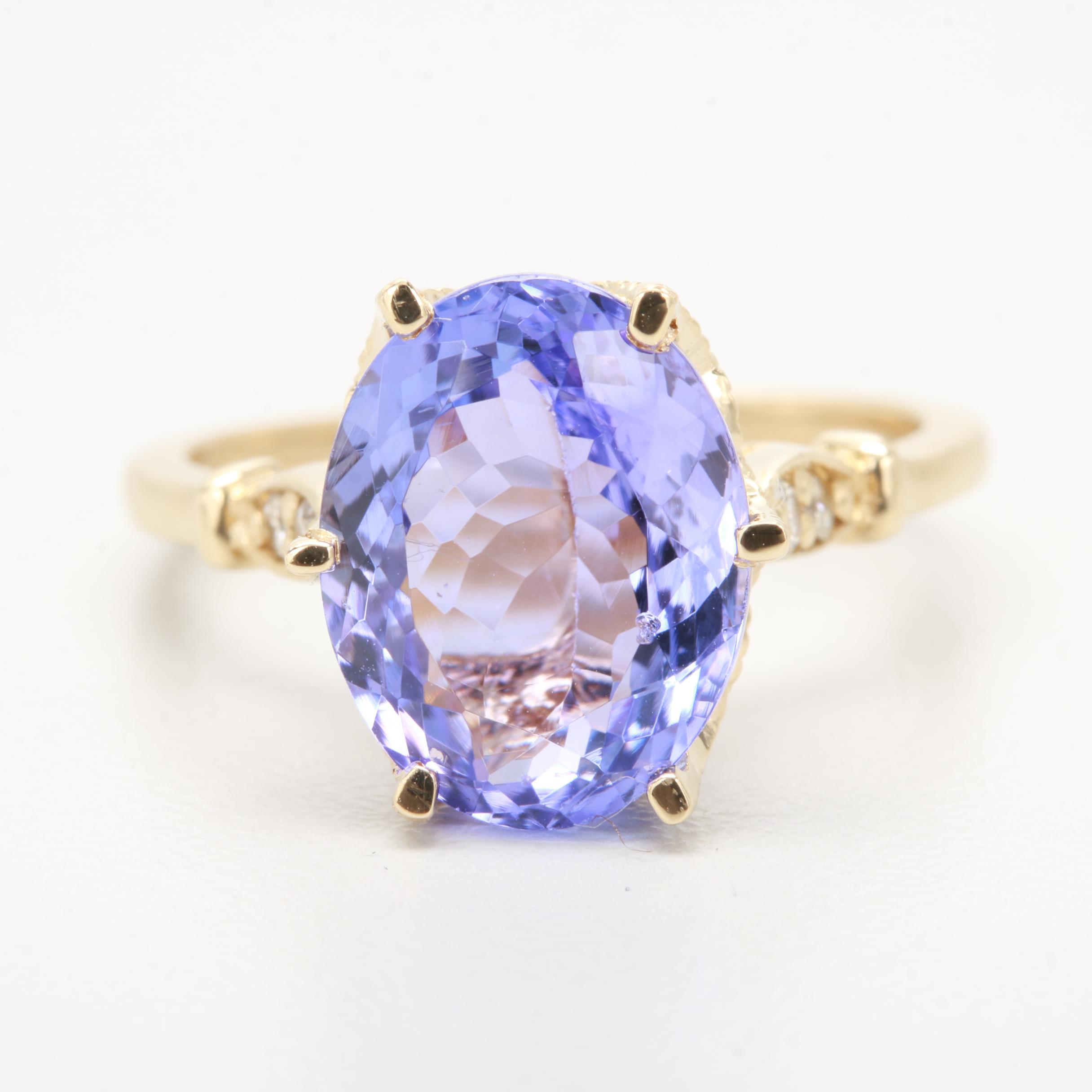 14K Yellow Gold 3.77 CT Tanzanite and Diamond Ring
