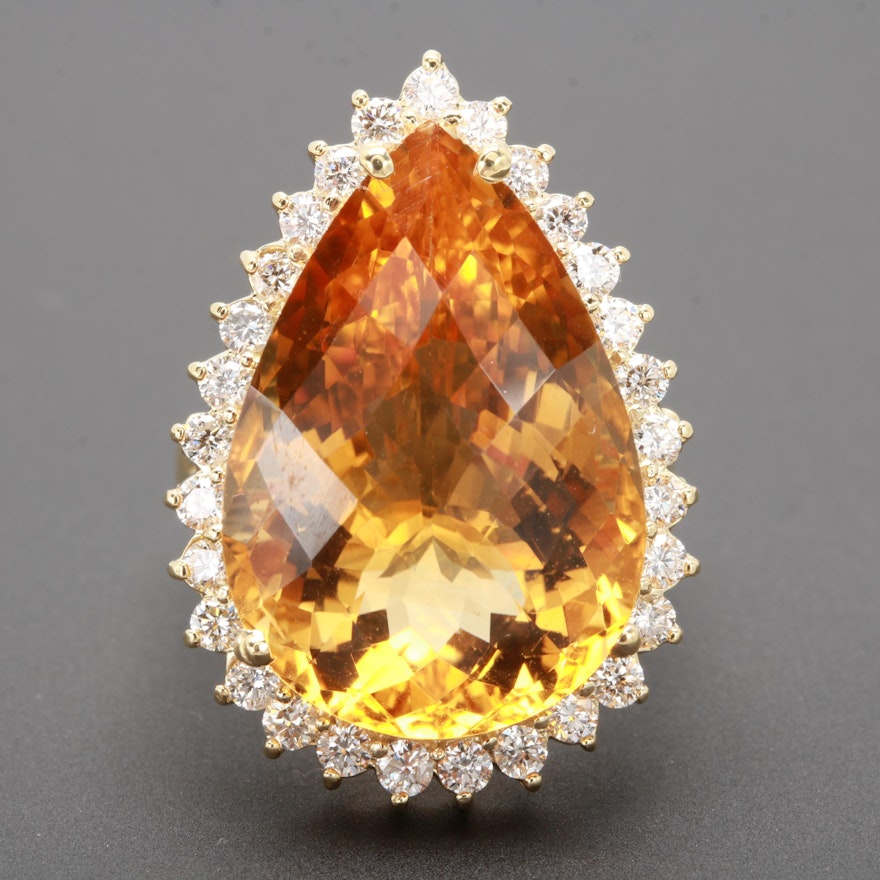 18K Yellow Gold 17.72 CT Citrine and 1.01 CTW Diamond Ring