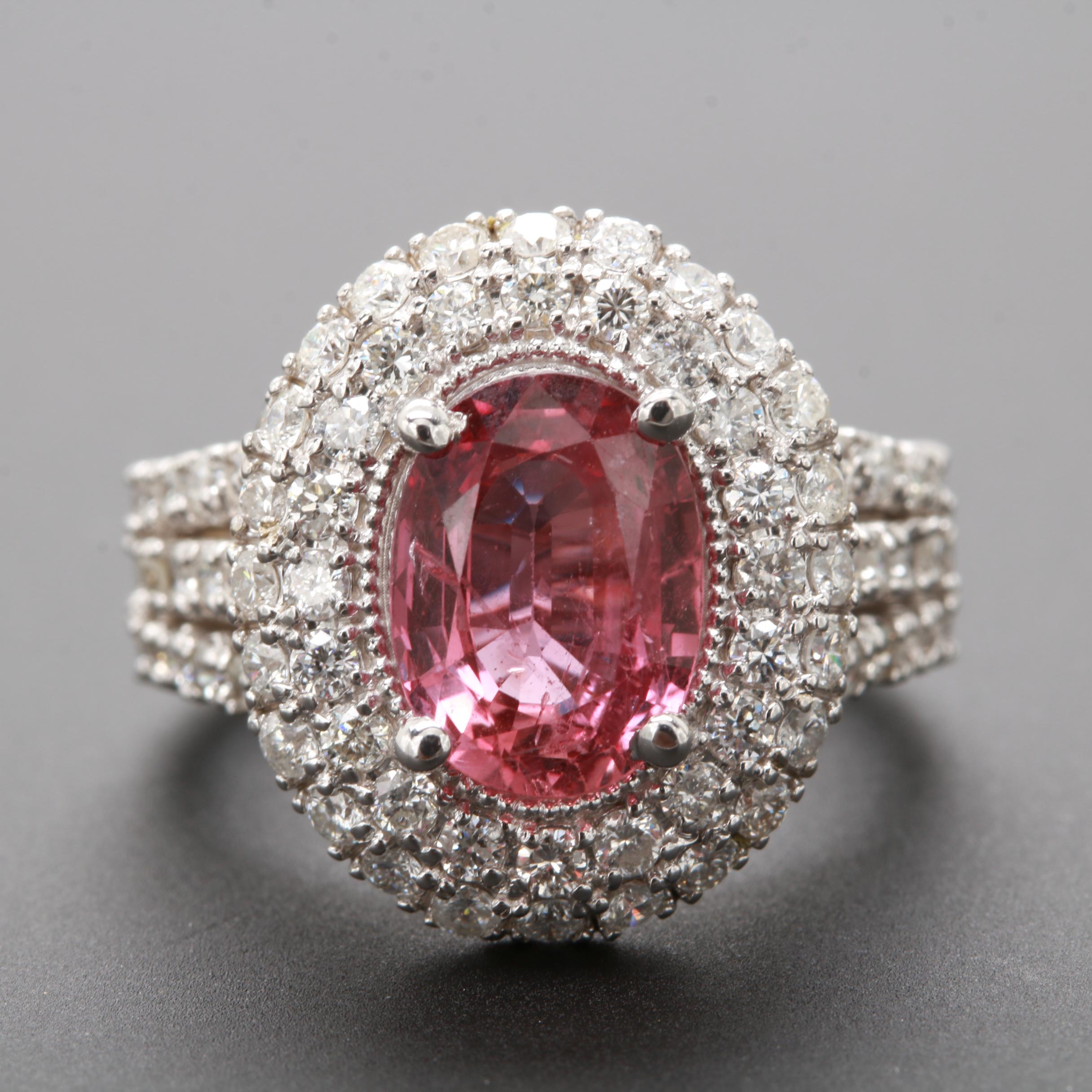 14K White Gold 2.01 CT Fancy Purple Pink Sapphire and 1.47 CTW Diamond Ring