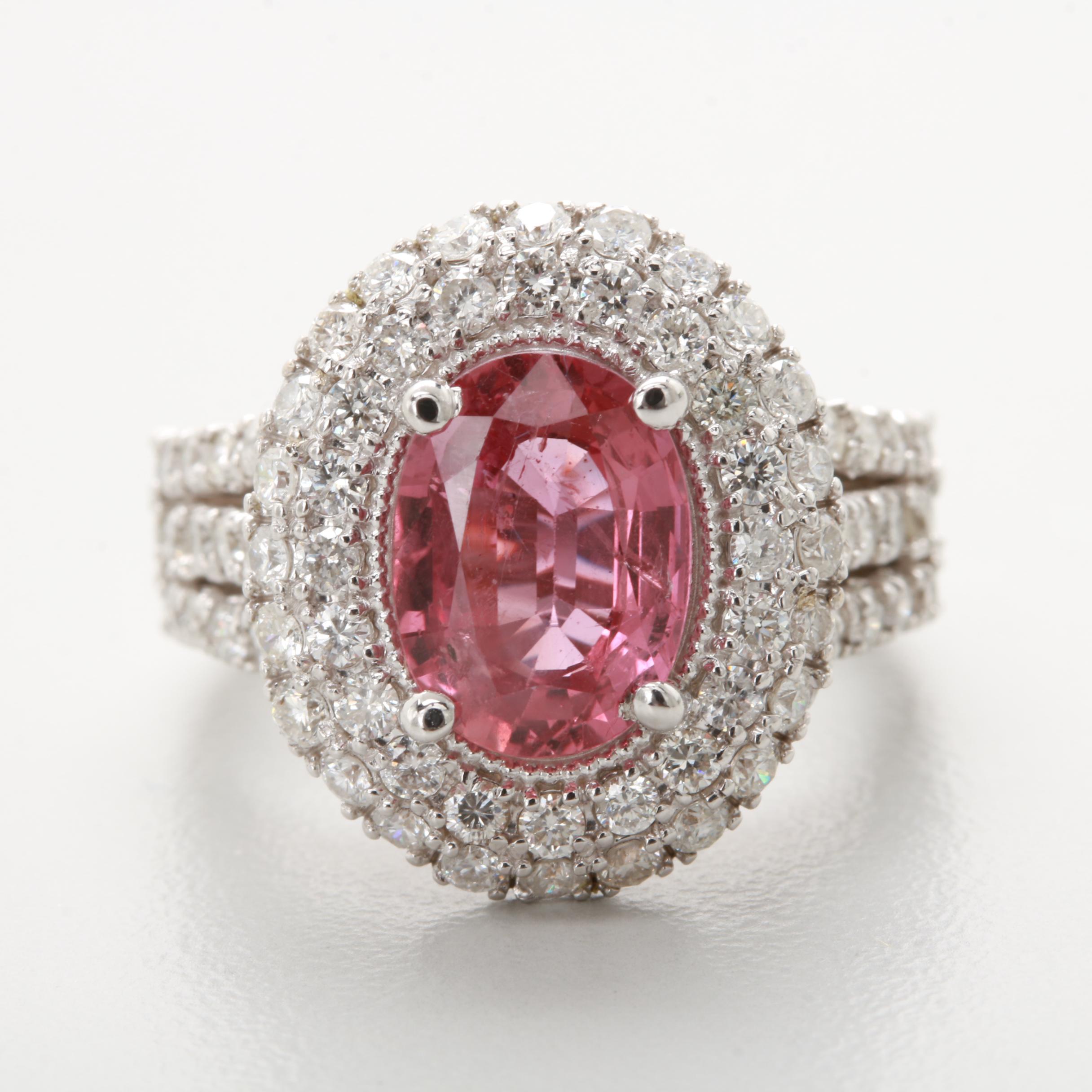 14K White Gold 2.01 CT Fancy Purple Pink Sapphire and 1.47 CTW Diamond Ring