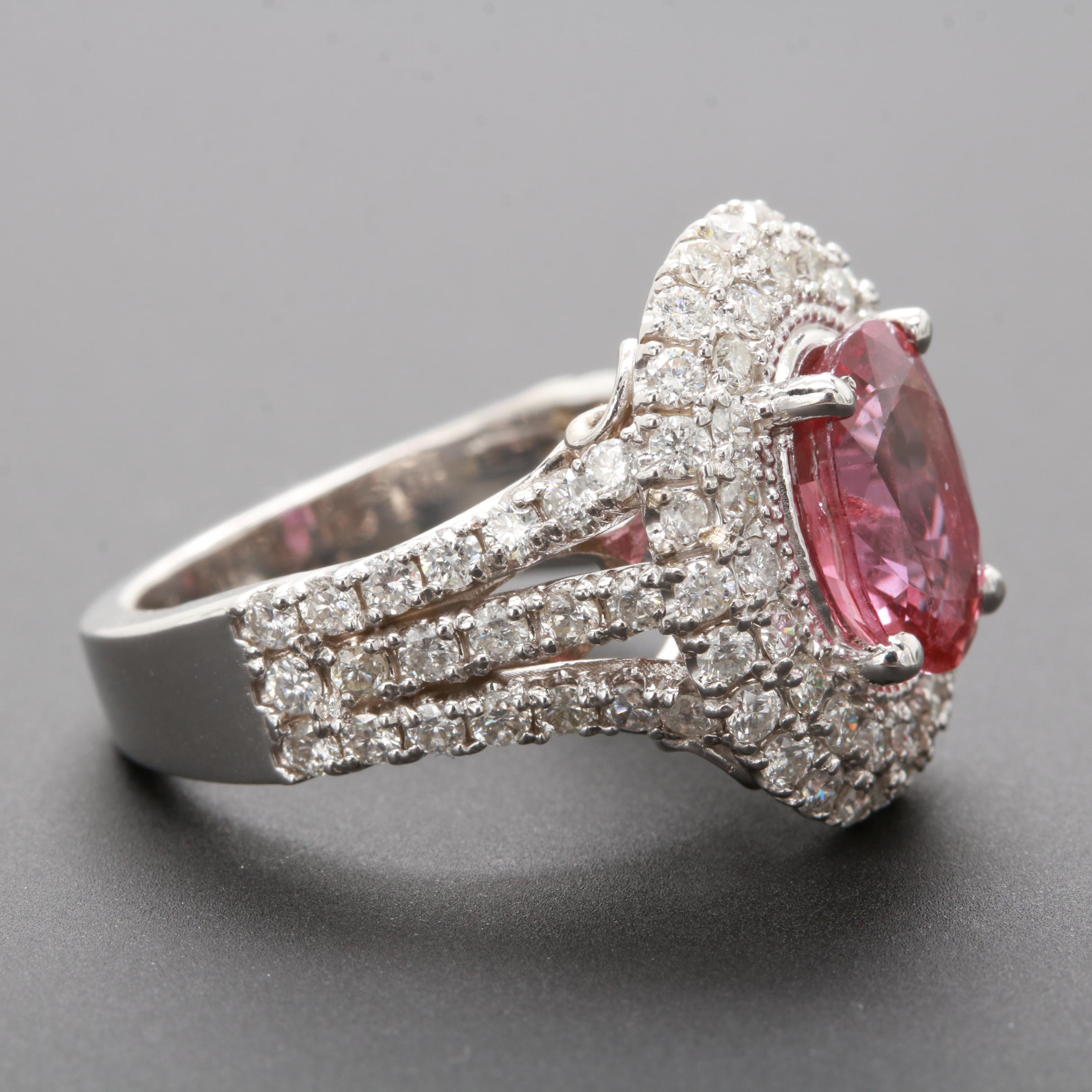 14K White Gold 2.01 CT Fancy Purple Pink Sapphire and 1.47 CTW Diamond Ring