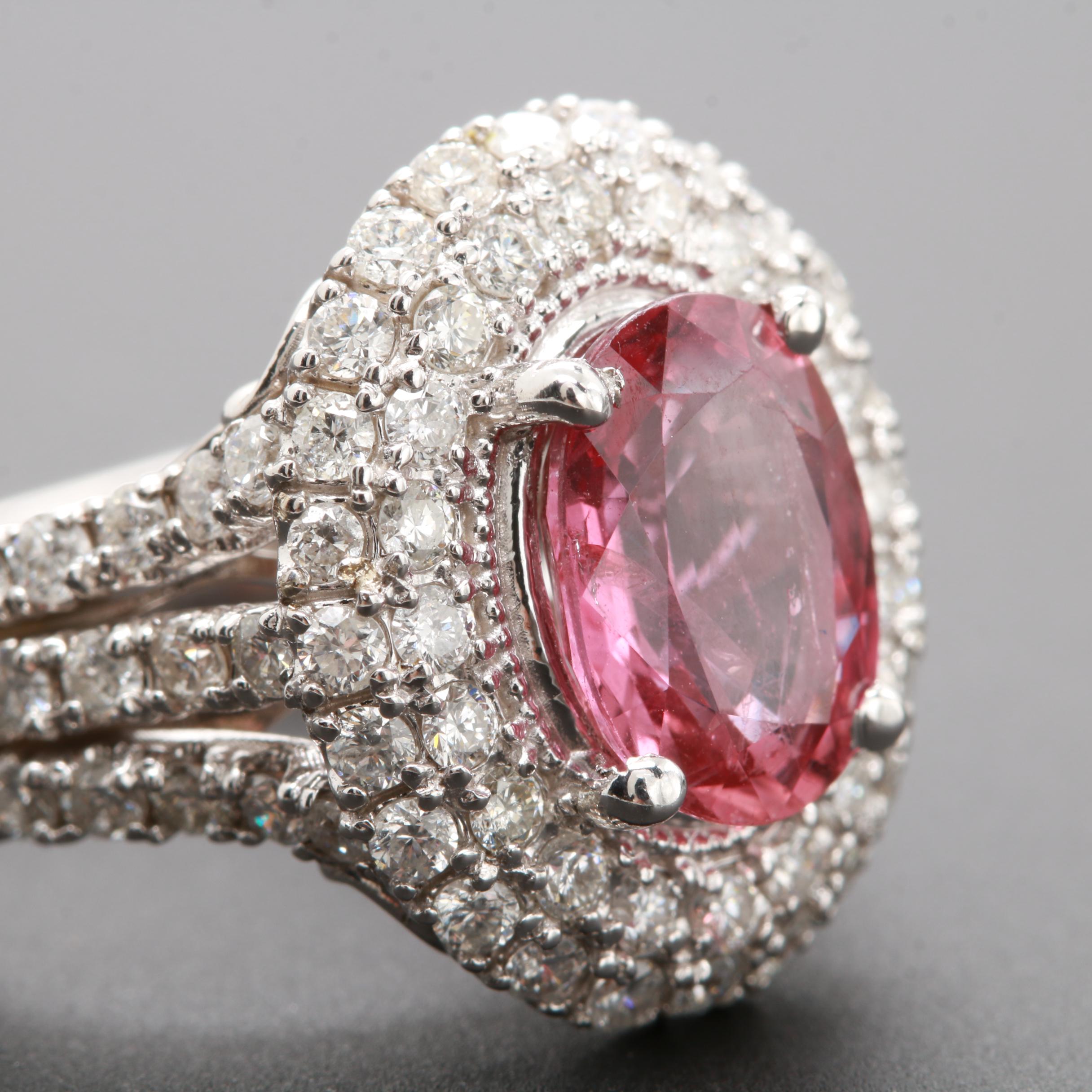 14K White Gold 2.01 CT Fancy Purple Pink Sapphire and 1.47 CTW Diamond Ring