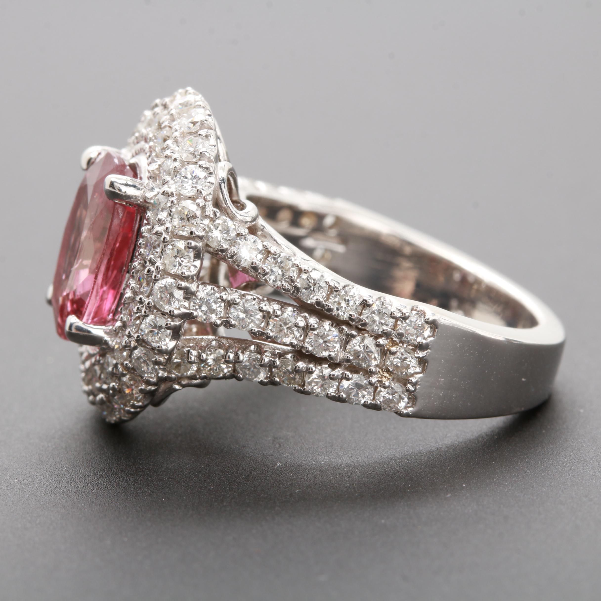 14K White Gold 2.01 CT Fancy Purple Pink Sapphire and 1.47 CTW Diamond Ring