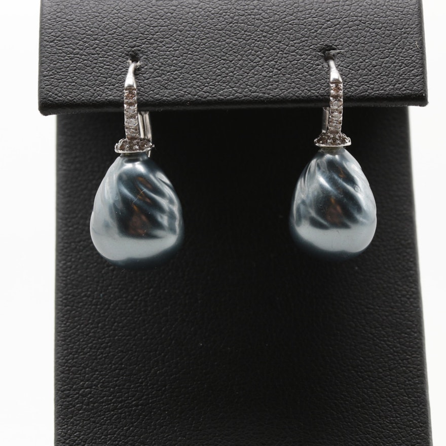Sterling Silver Imitation Pearl and Cubic Zirconia Earrings