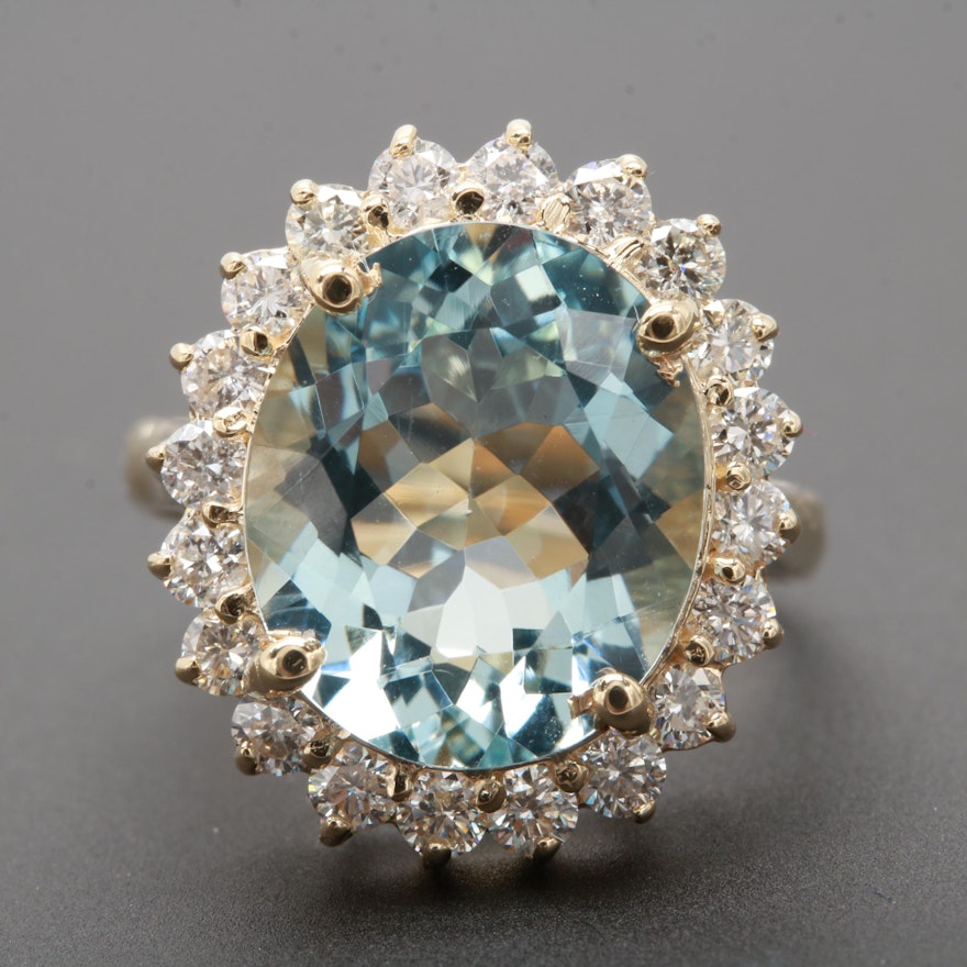 14K Yellow Gold 5.43 CT Aquamarine and Diamond Ring