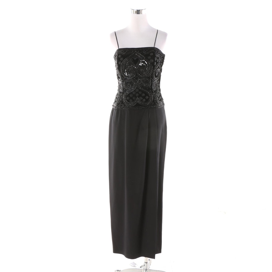 Escada Couture Black Evening Dress with Heart-Embellished Bodice