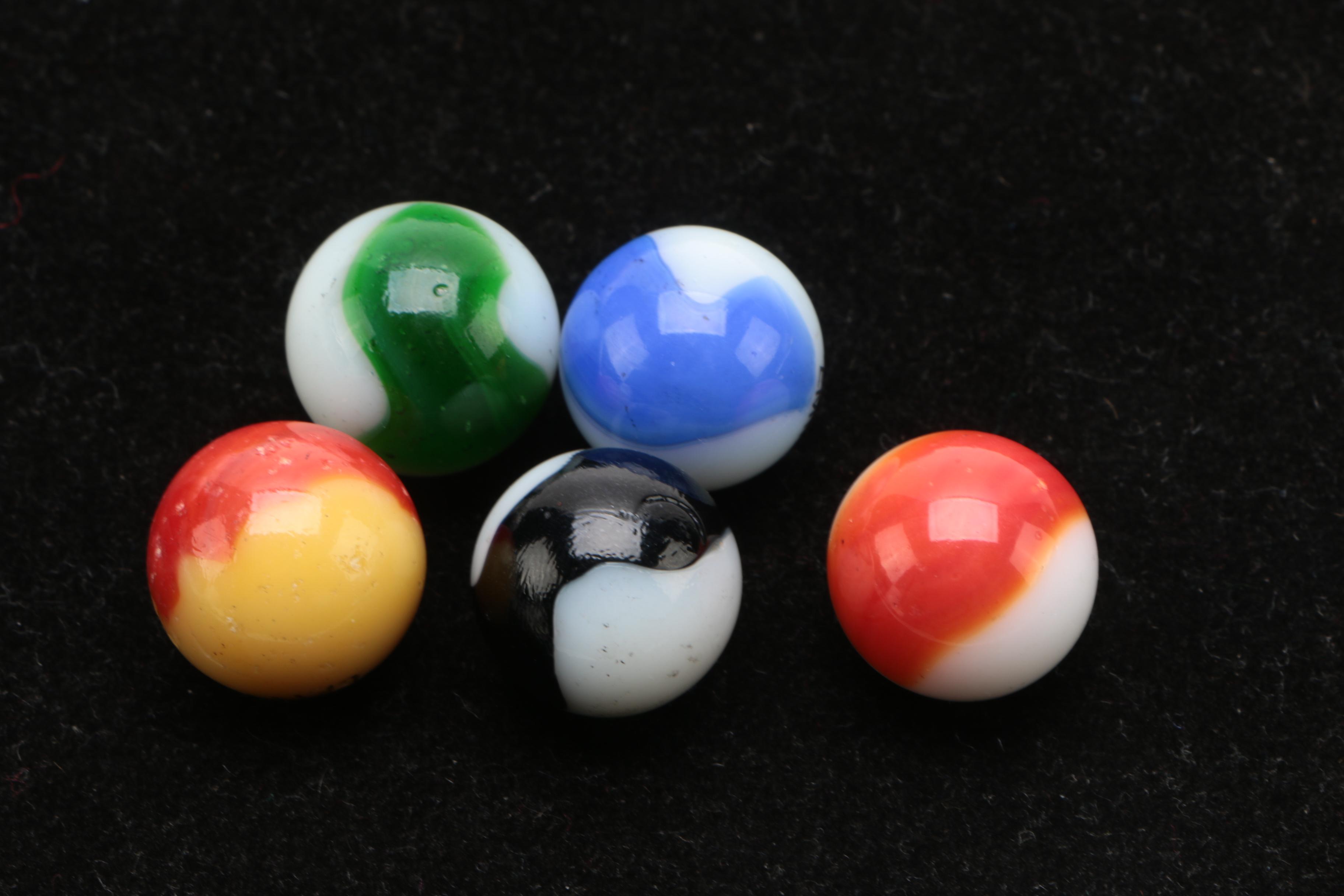 Vintage Glass Comic Marbles Including "Kayo" and "Annie" by The Peltier Glass Co
