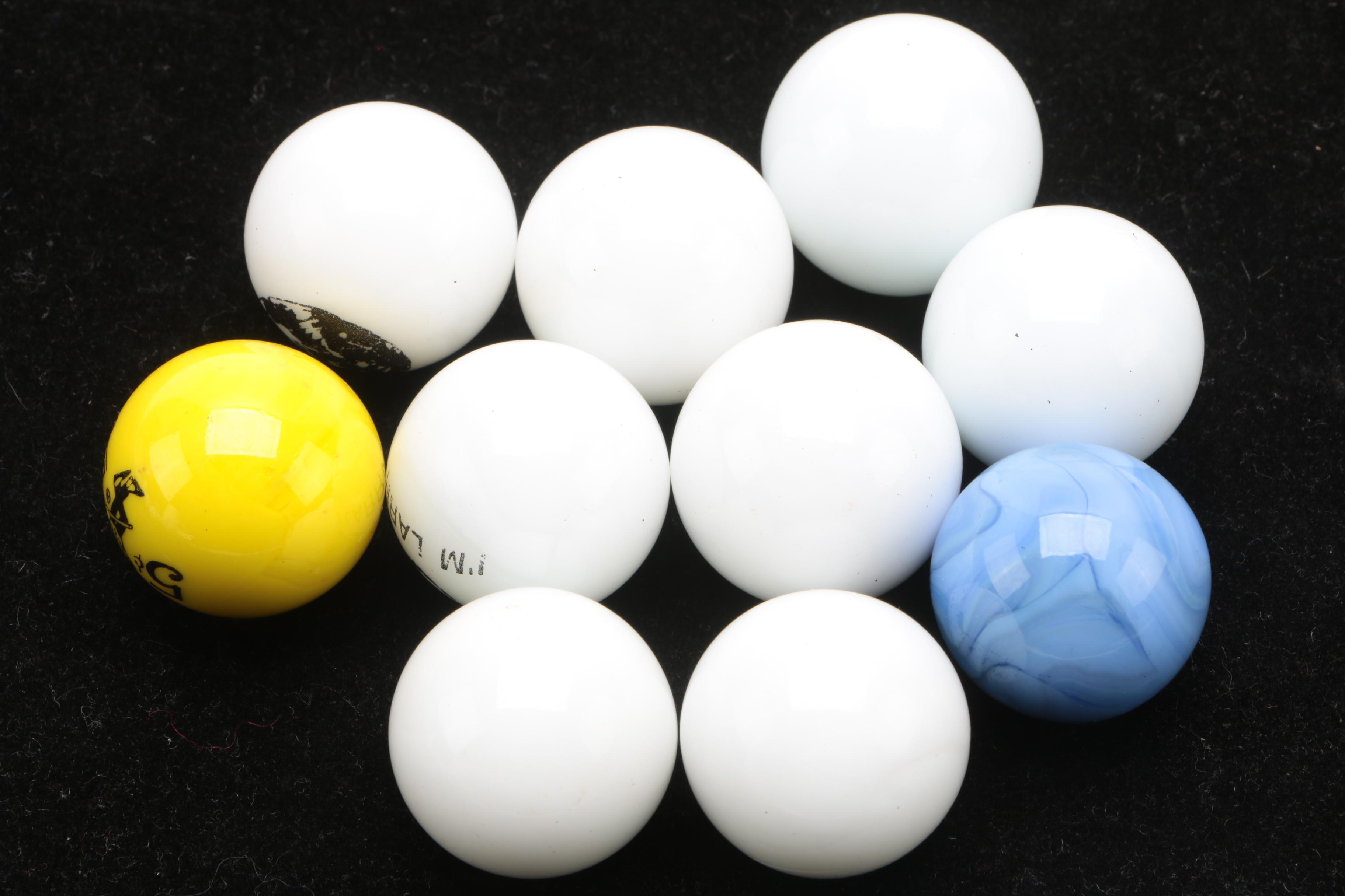 Vintage Glass Comic Marbles Including "Kayo" and "Annie" by The Peltier Glass Co