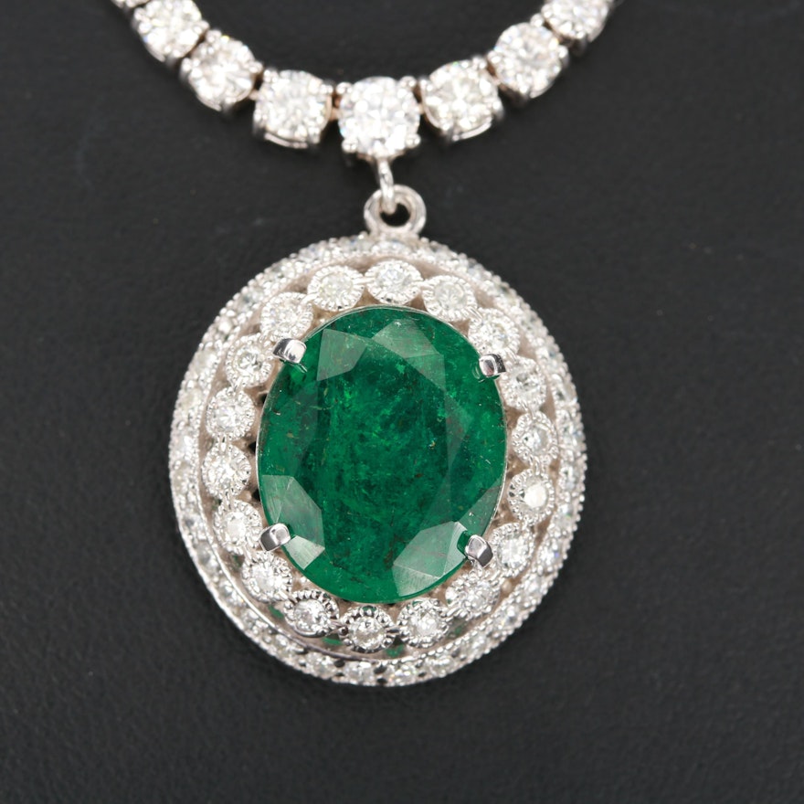 18K White Gold 5.32 CT Emerald and 4.22 CTW Diamond Necklace