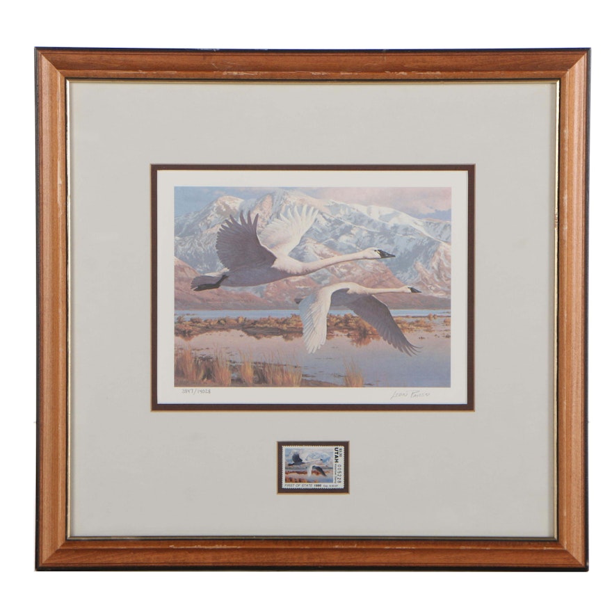 Leon Parson Offset Lithograph "Whistling Swans"