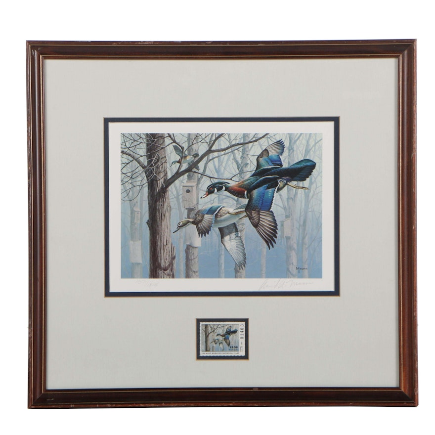 David A. Maass Offset Lithograph of Wood Ducks