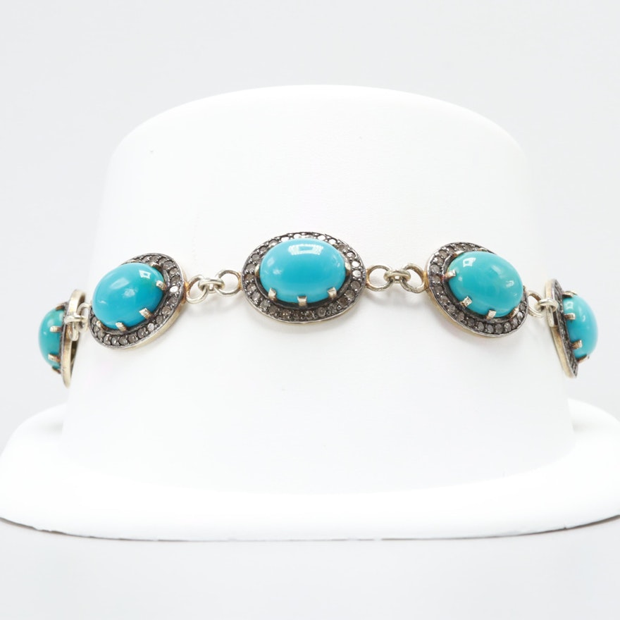 Sterling Silver Turquoise and 2.05 CTW Diamond Bracelet