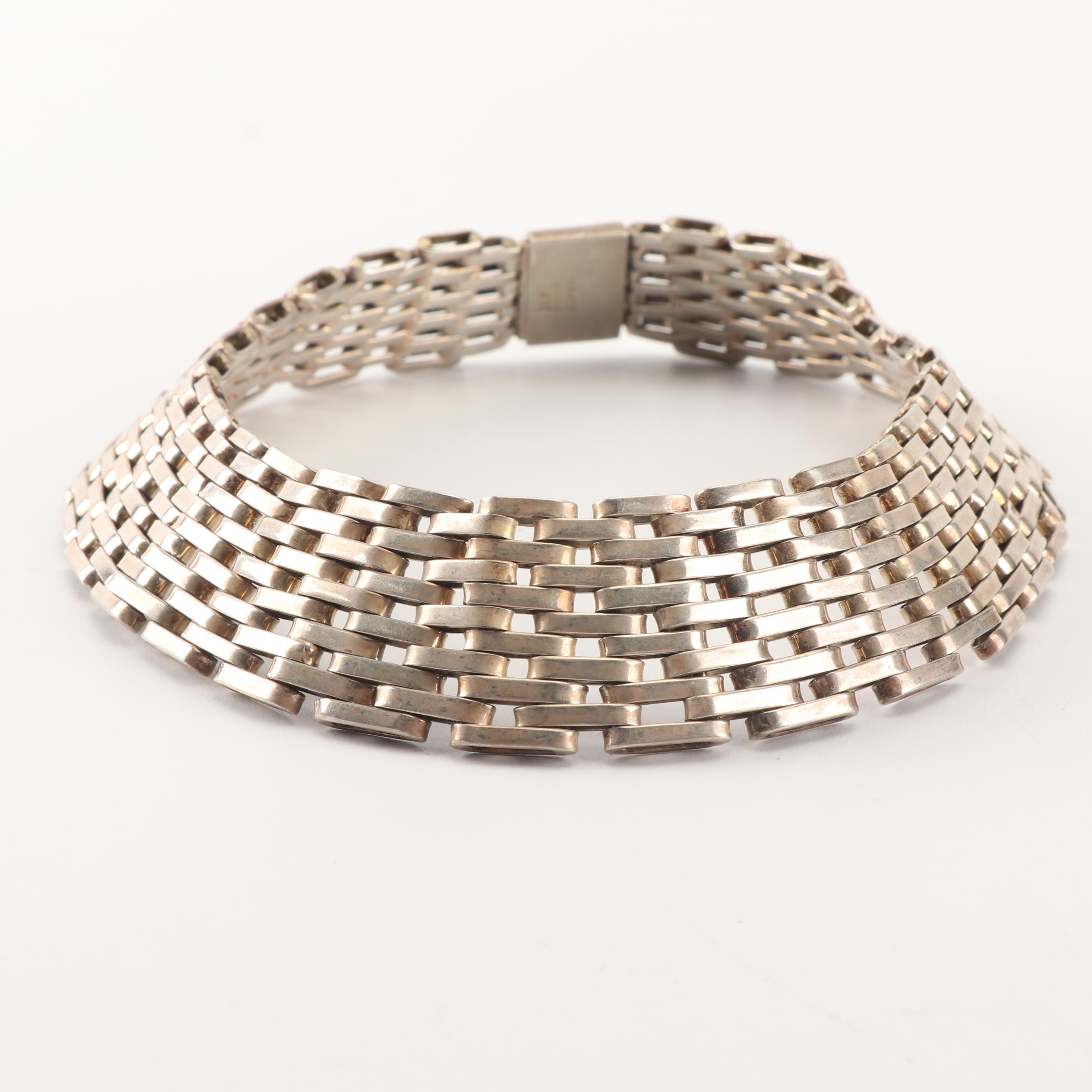 Mexican Sterling Silver Panther Link Choker, Mark of Taxco