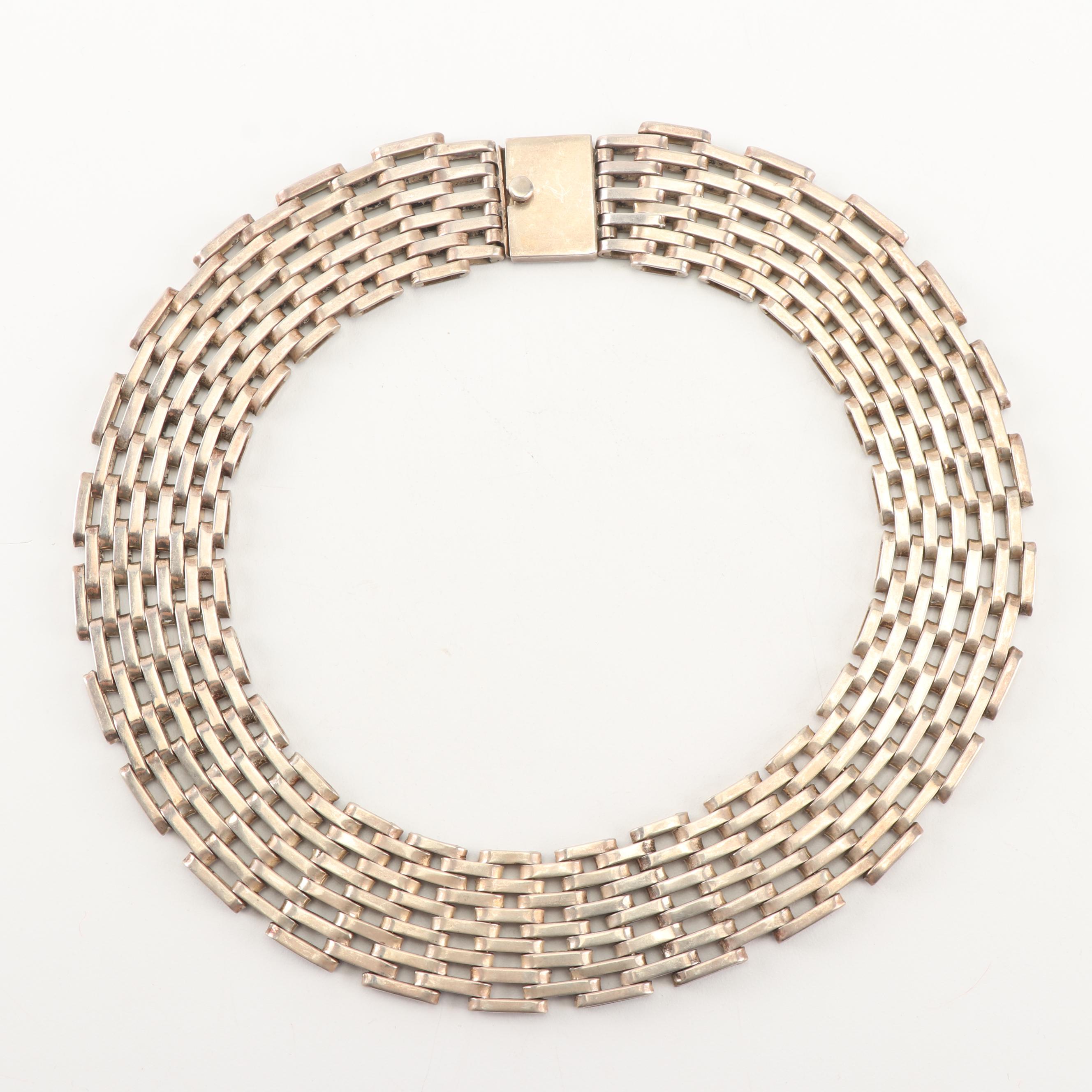 Mexican Sterling Silver Panther Link Choker, Mark of Taxco