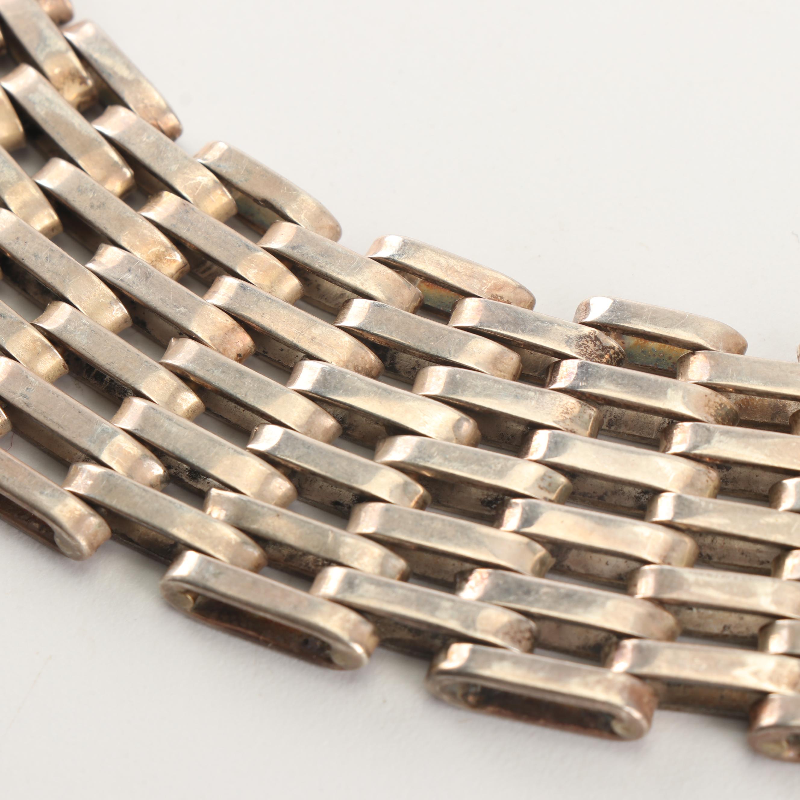 Mexican Sterling Silver Panther Link Choker, Mark of Taxco