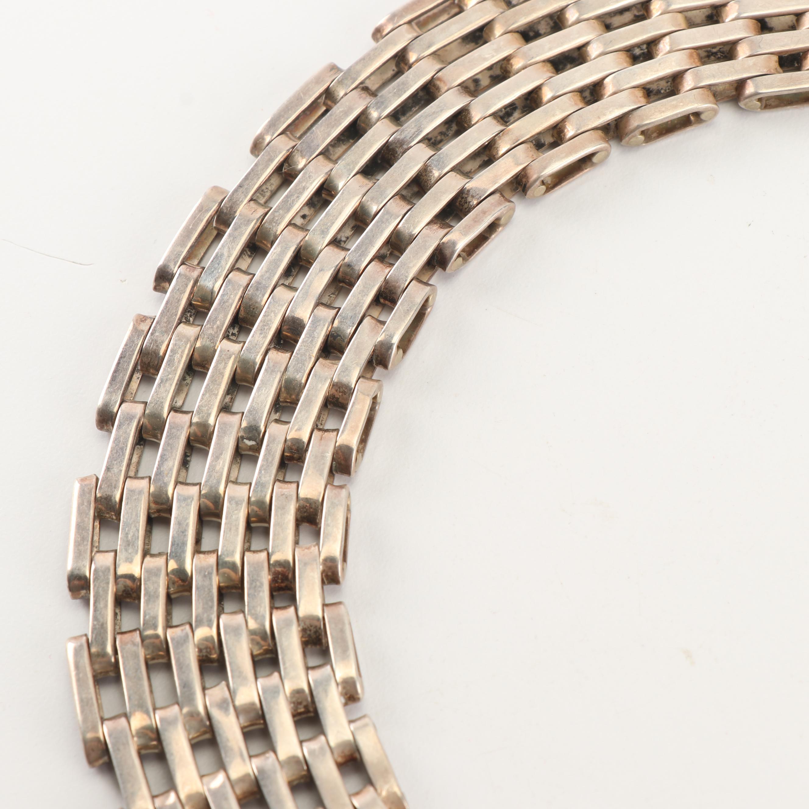 Mexican Sterling Silver Panther Link Choker, Mark of Taxco