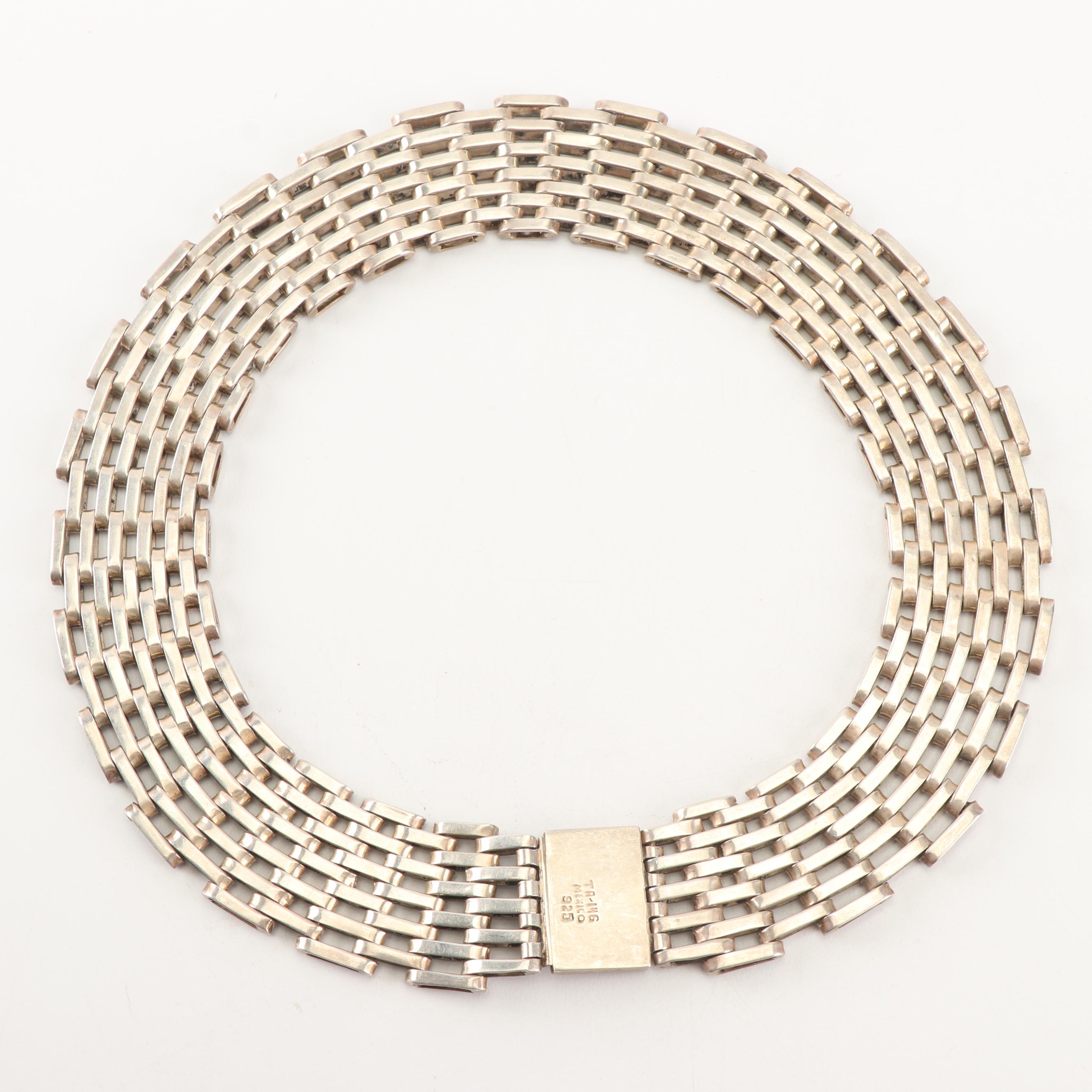 Mexican Sterling Silver Panther Link Choker, Mark of Taxco