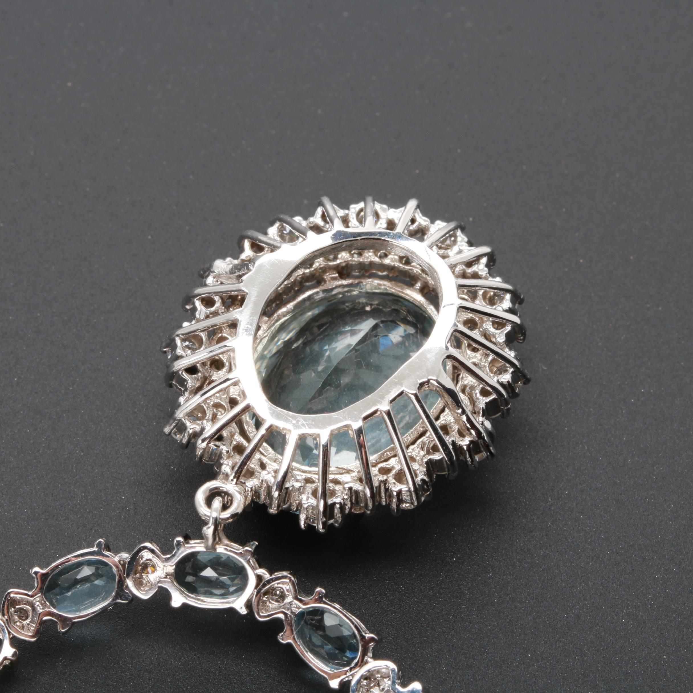 14K White Gold 9.79 CT Aquamarine and 2.48 CTW Diamond Necklace