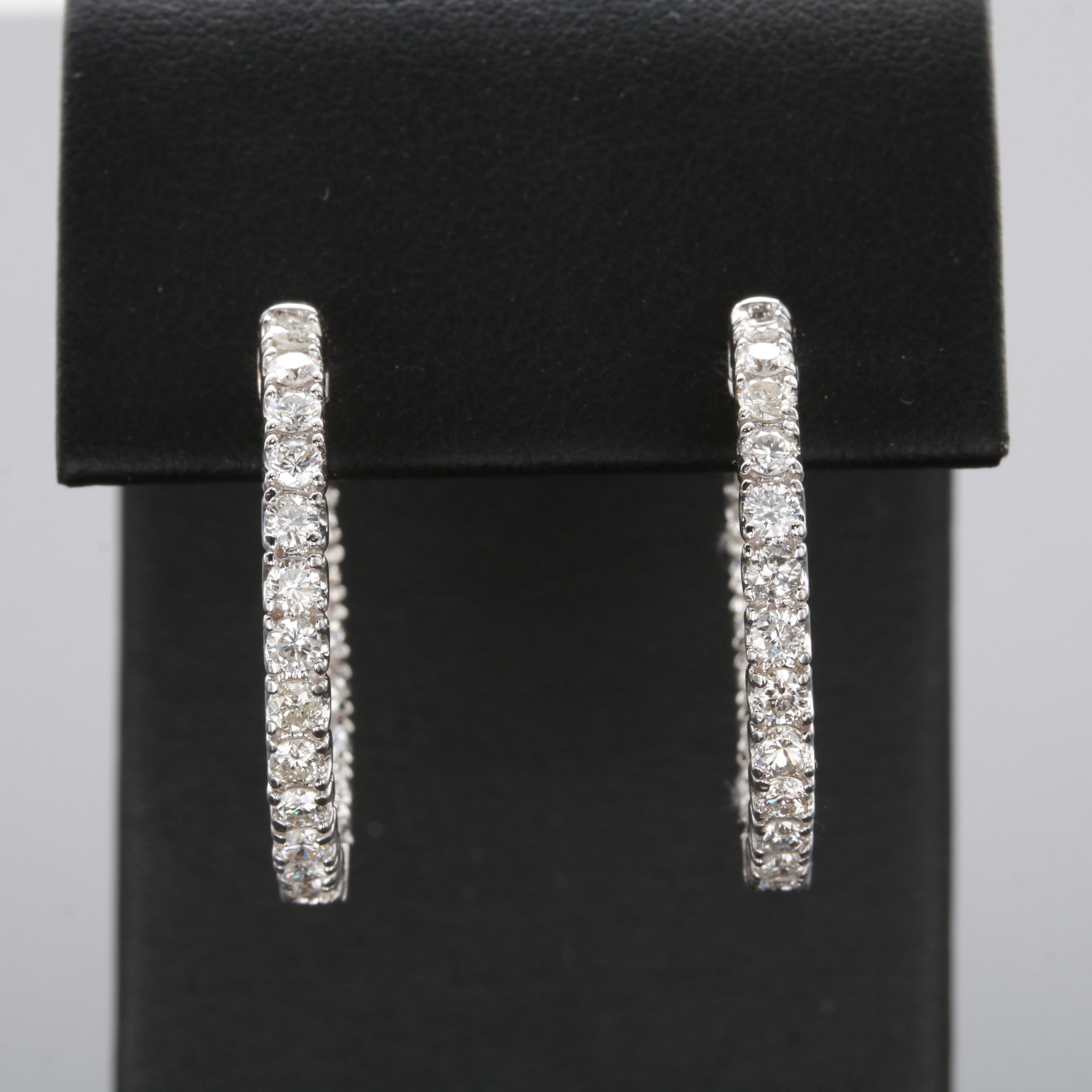 14K White Gold 1.50 CTW Diamond Inside Out Hoop Earrings