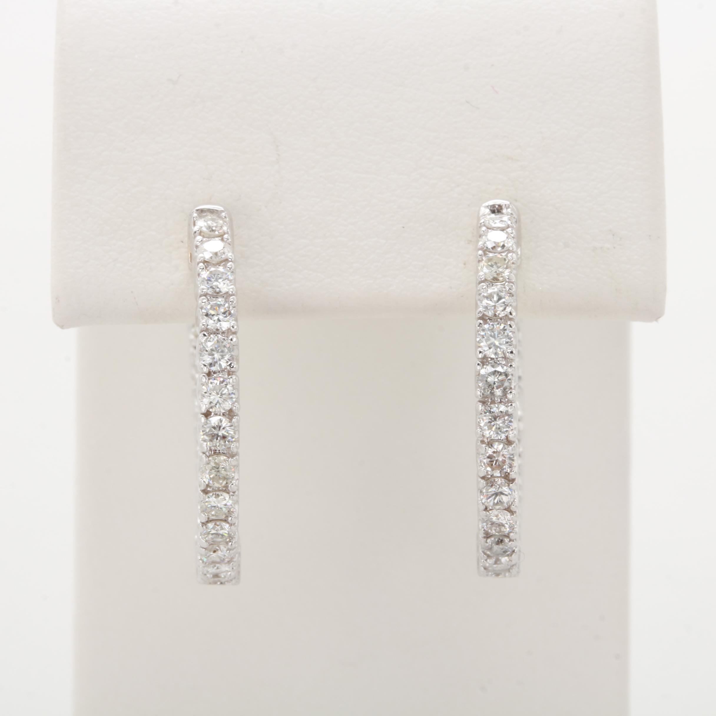 14K White Gold 1.50 CTW Diamond Inside Out Hoop Earrings