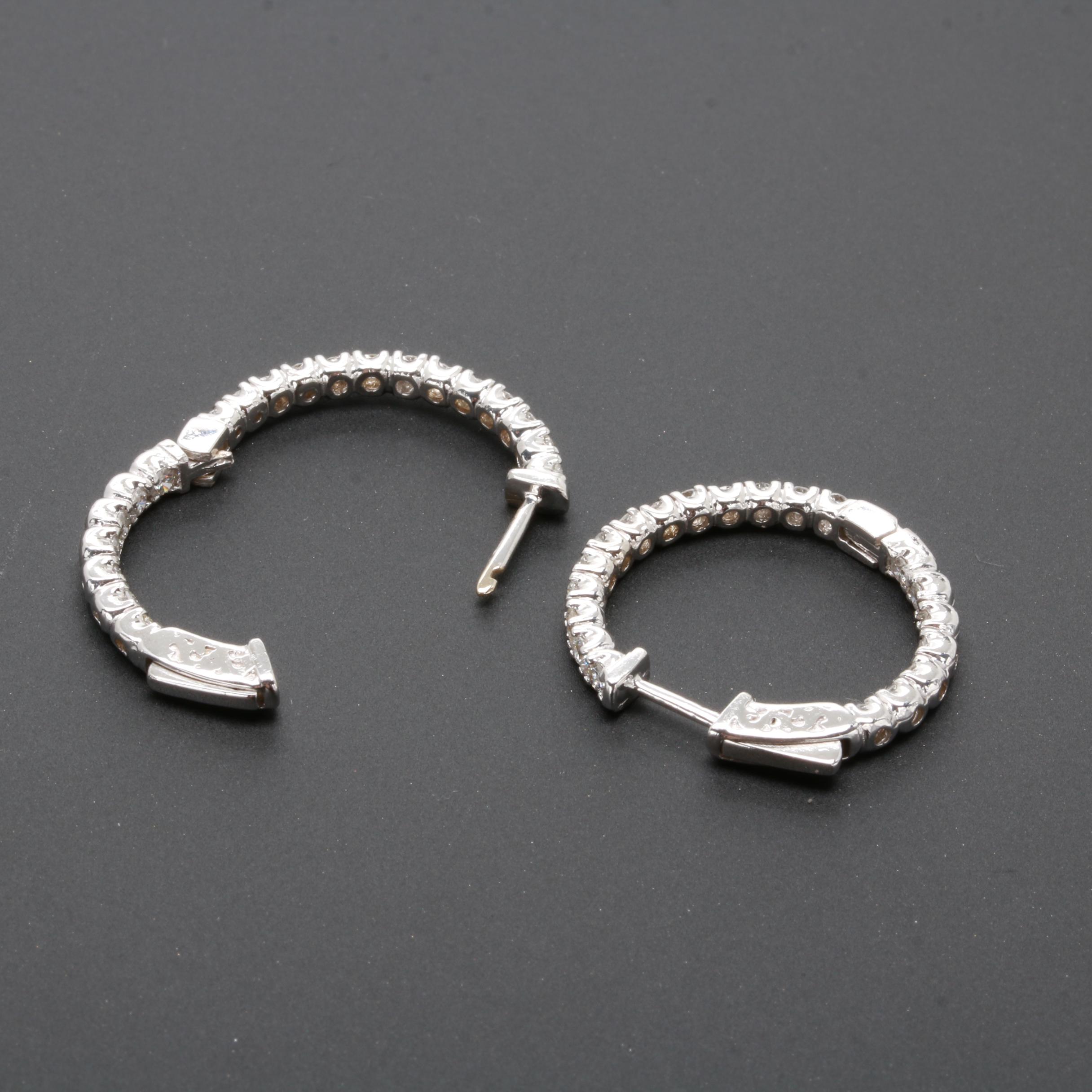 14K White Gold 1.50 CTW Diamond Inside Out Hoop Earrings