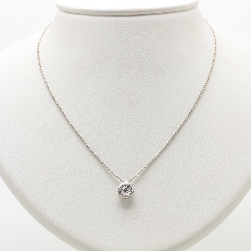 14K White Gold Diamond Slider Pendant with Chain Necklace