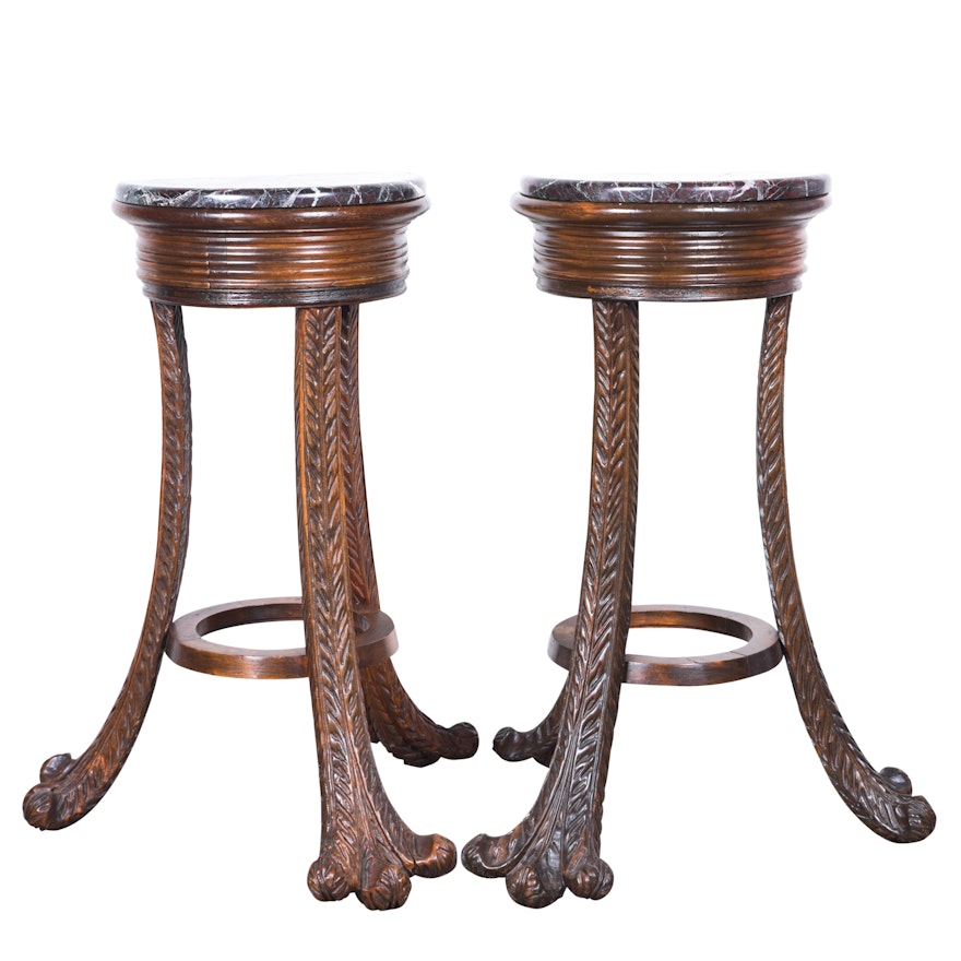 Federal Style Carved Wood and Stone Plant Stands, Late 20th Century